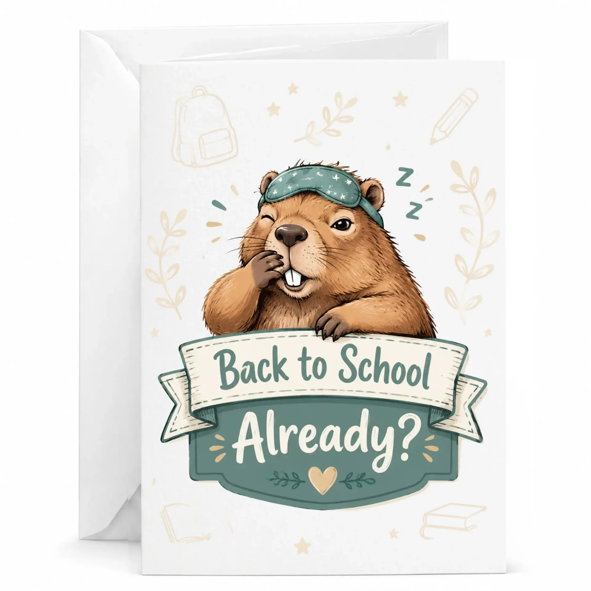 Funny Back to School Greeting Card Featuring Cute Sleepy