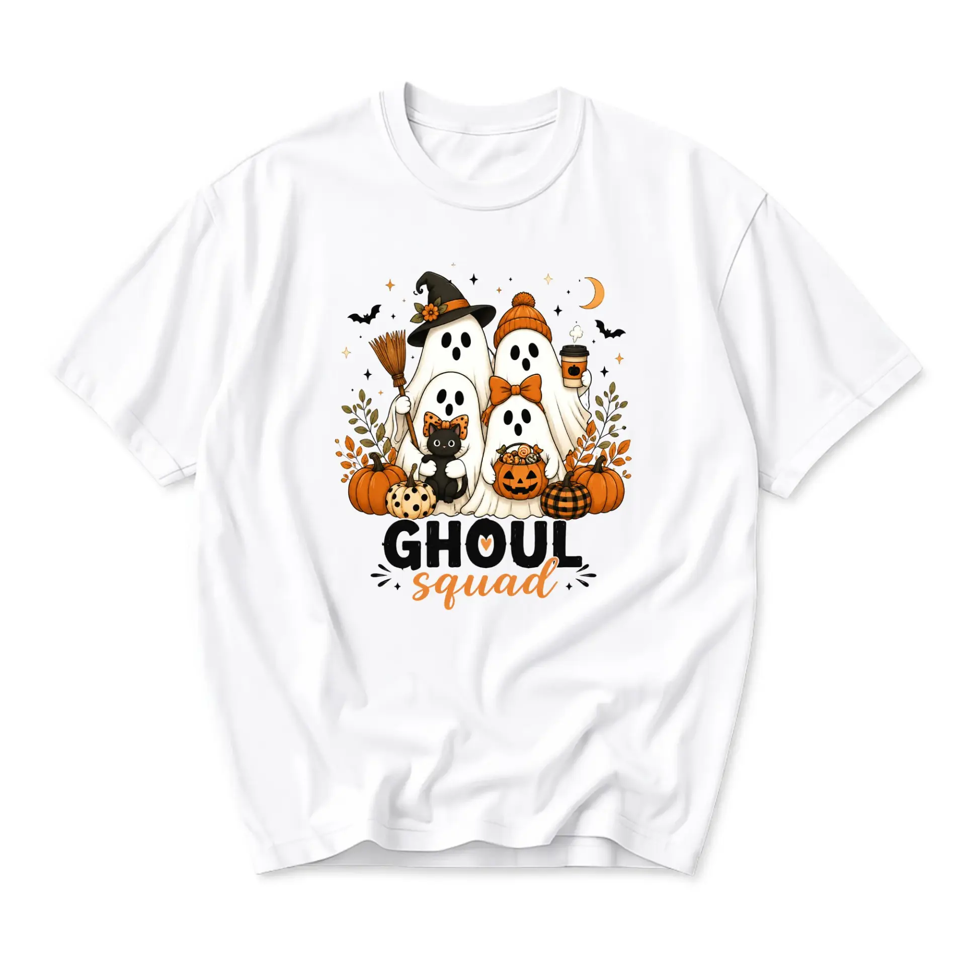 Graphic Tee Ghoul Squad Halloween Ghost Friends Design Unisex Casual Crew Neck T-Shirt Soft Cotton Blend Apparel
