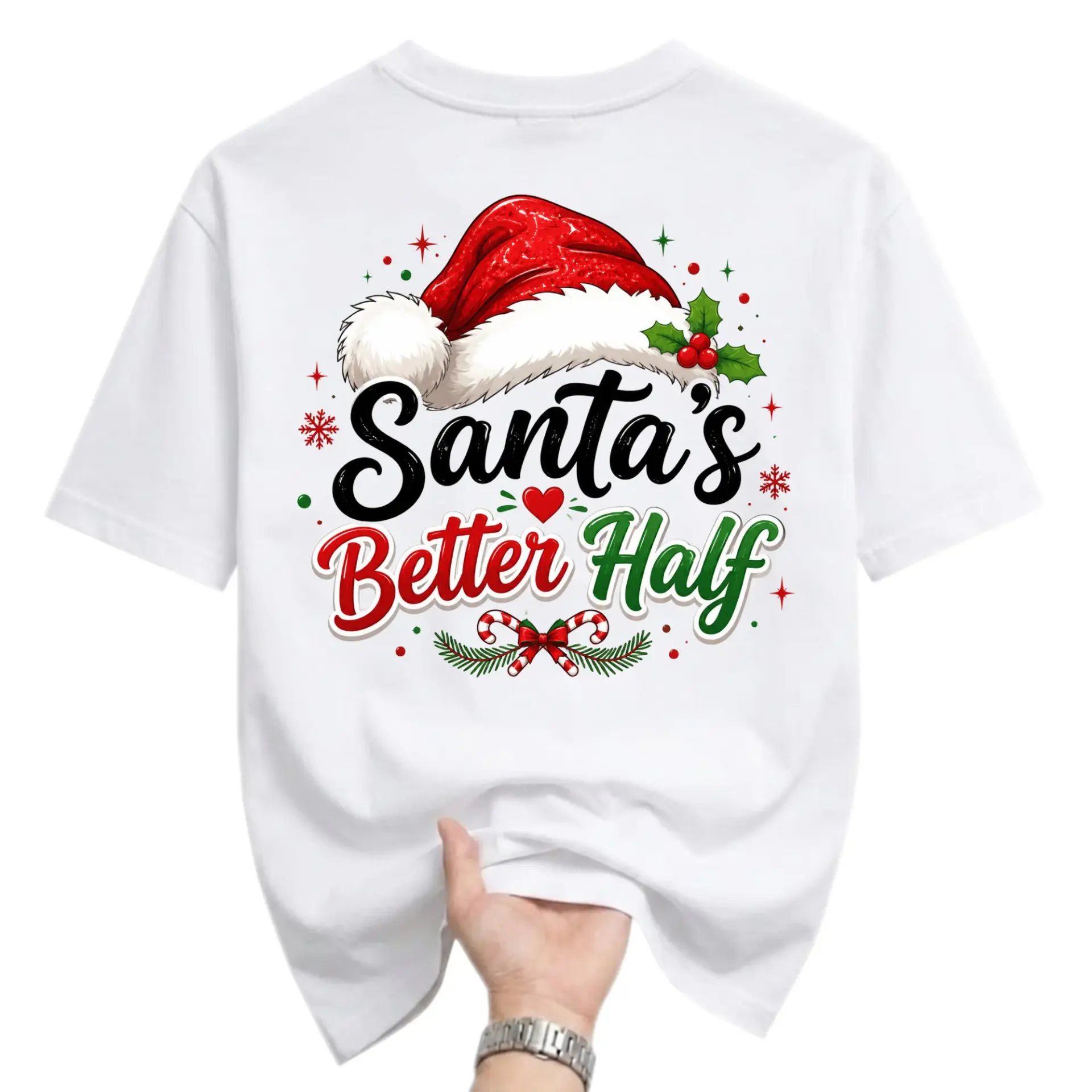 Funny Shirt Santa's Better Half Holiday Graphic Tee Unisex Casual Crew Neck Soft Cotton Blend Festive Christmas
