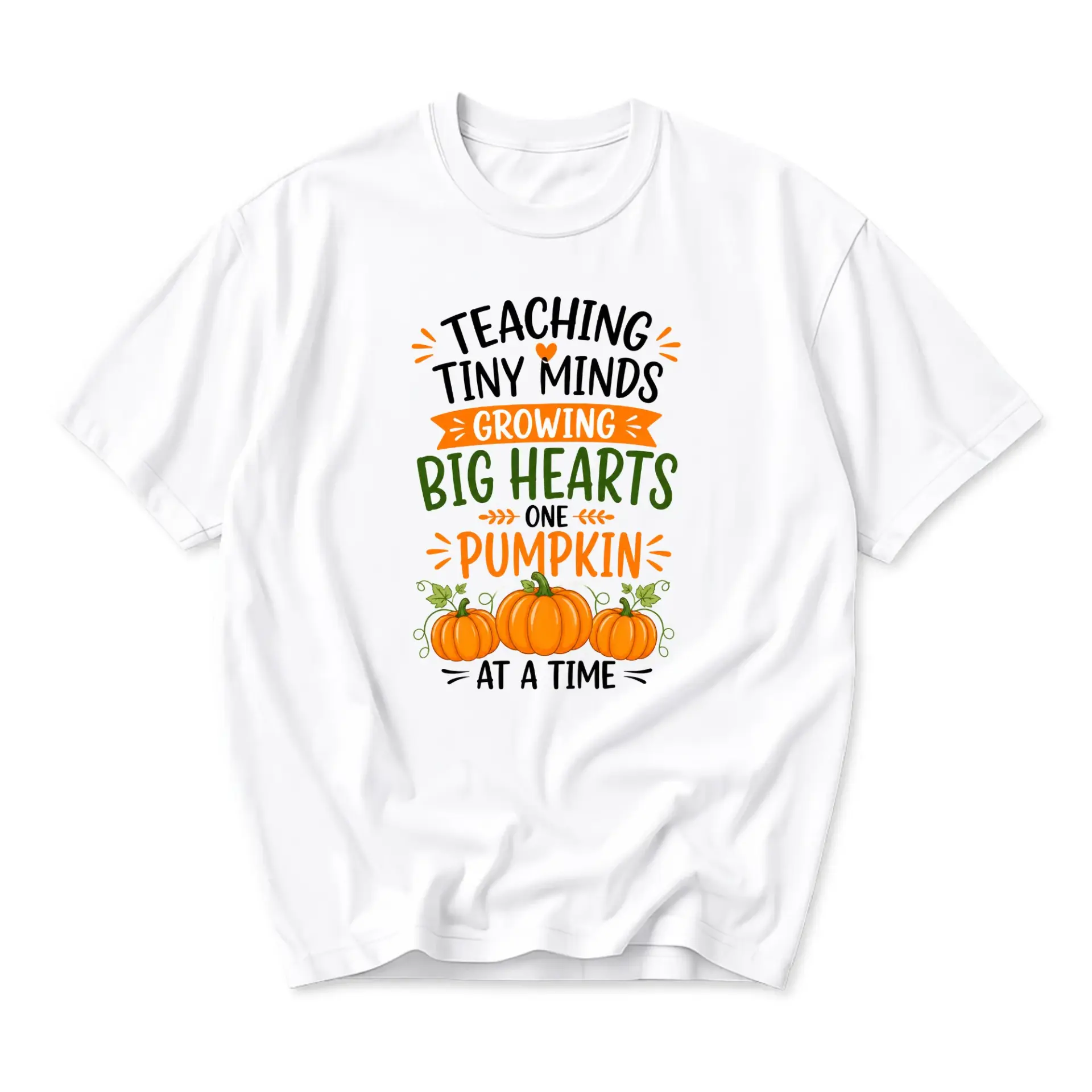 Graphic Tee Teaching Tiny Minds Growing Big Hearts One Pumpkin at a Time Fall Autumn Seasonal Cotton Crew Neck Shirt