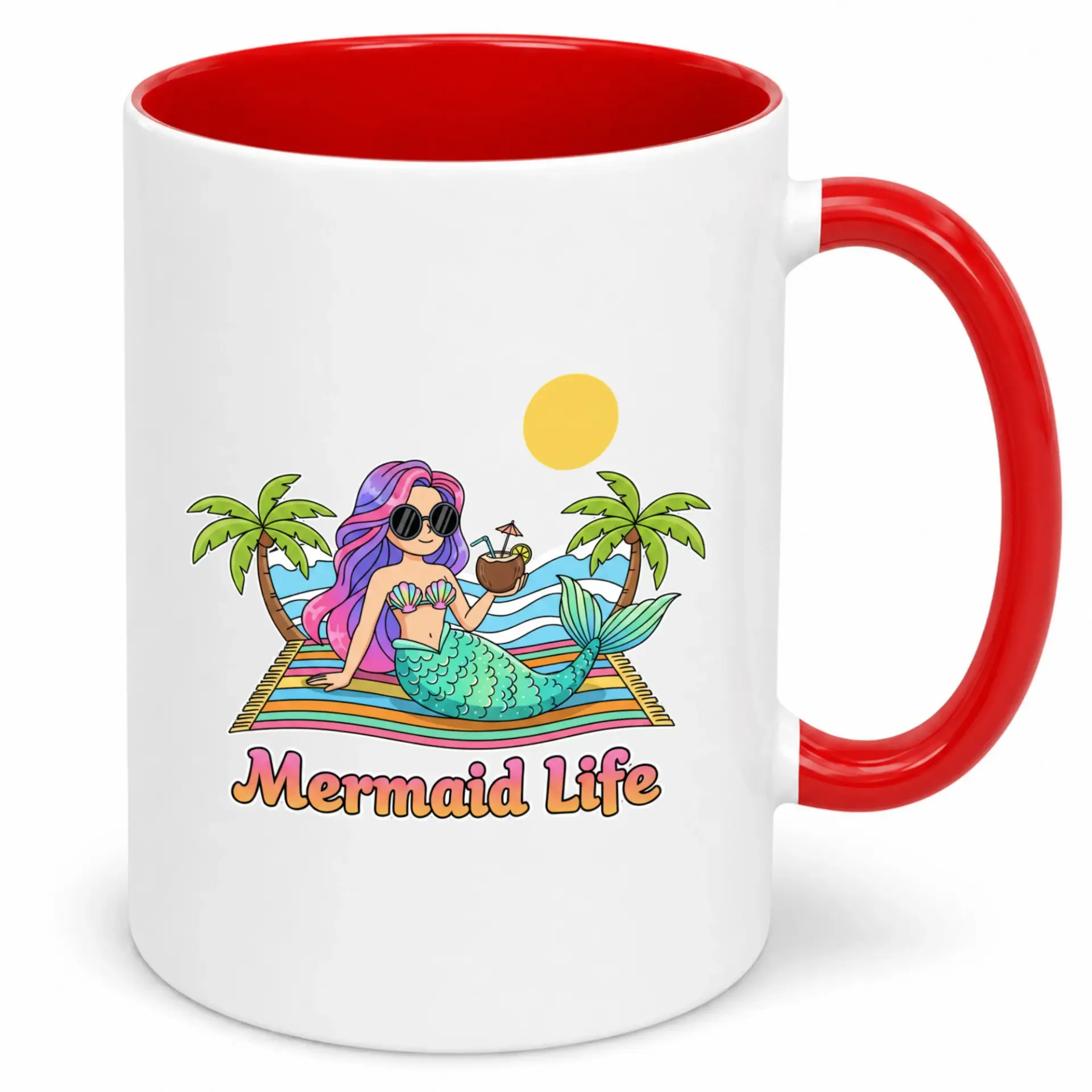 Coffee Mug with Mermaid Life Design, Colorful Tropical Beach Fantasy Ceramic Drinkware, Ideal Gift for Ocean Lovers