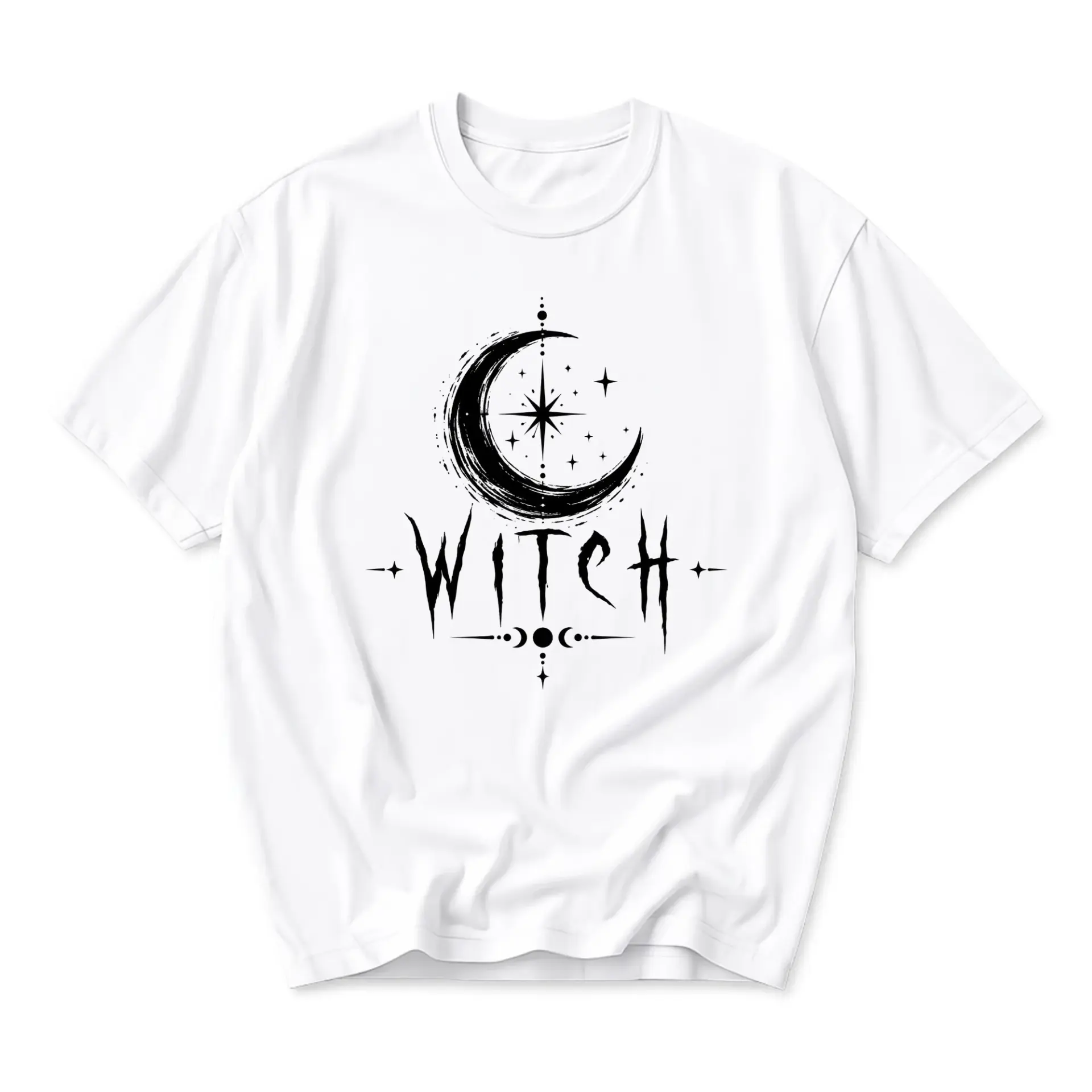 Graphic Tee Unisex Crew Neck Witch Moon Celestial Art Print Casual Short Sleeve Comfortable Everyday Cotton Shirt