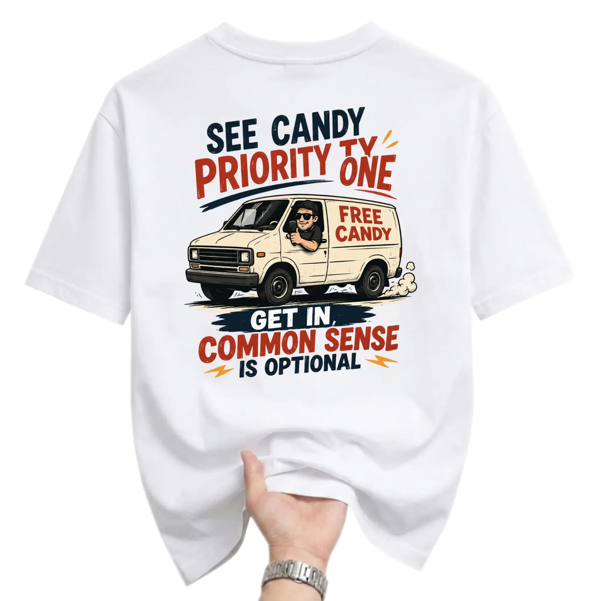Funny Shirt Unisex Graphic Printed T-Shirt Featuring Humor Statement Van Illustration for Casual Everyday Wear