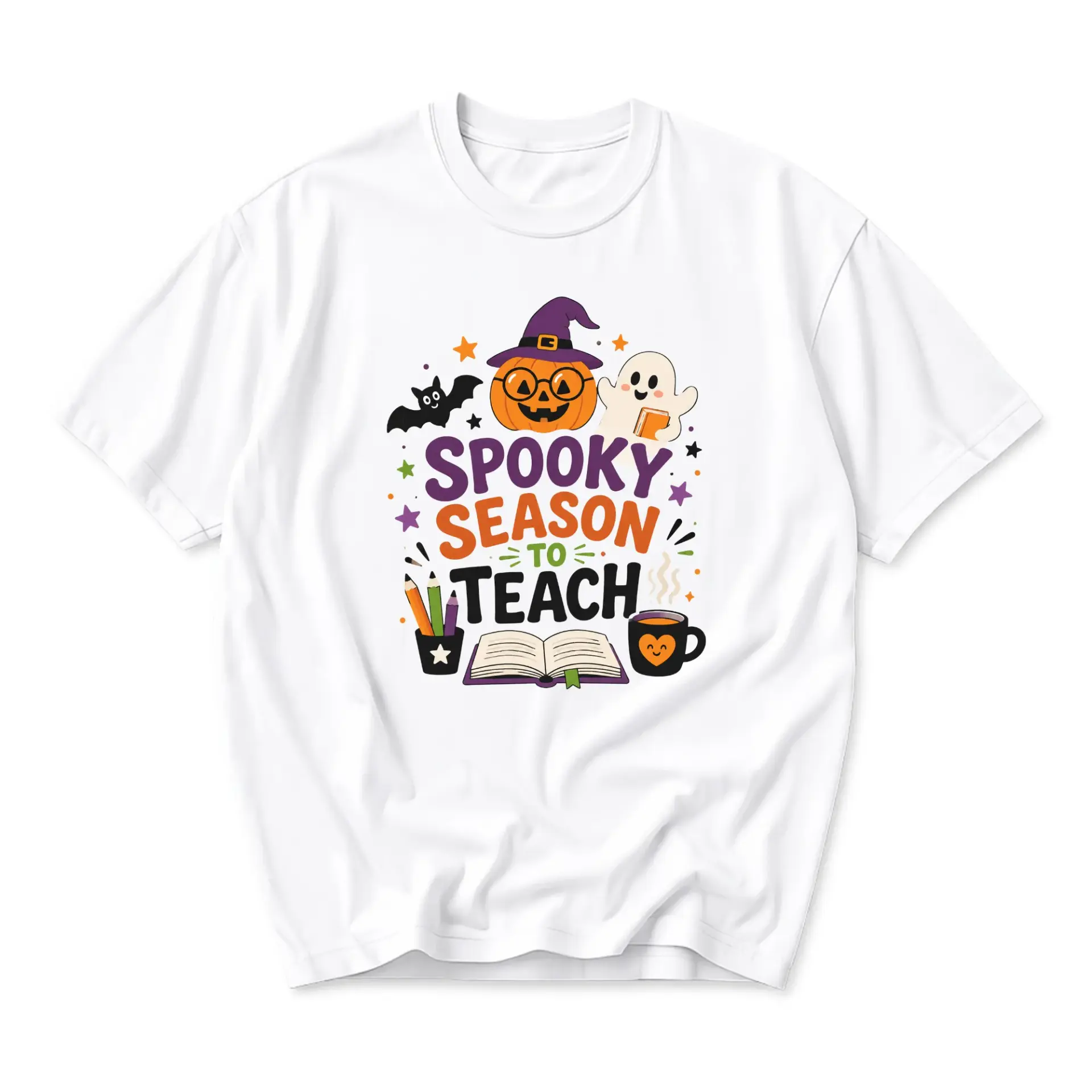 Funny Shirt Spooky Season to Teach Graphic Tee Unisex Casual Apparel for Autumn Holiday Celebration and Daily Wear