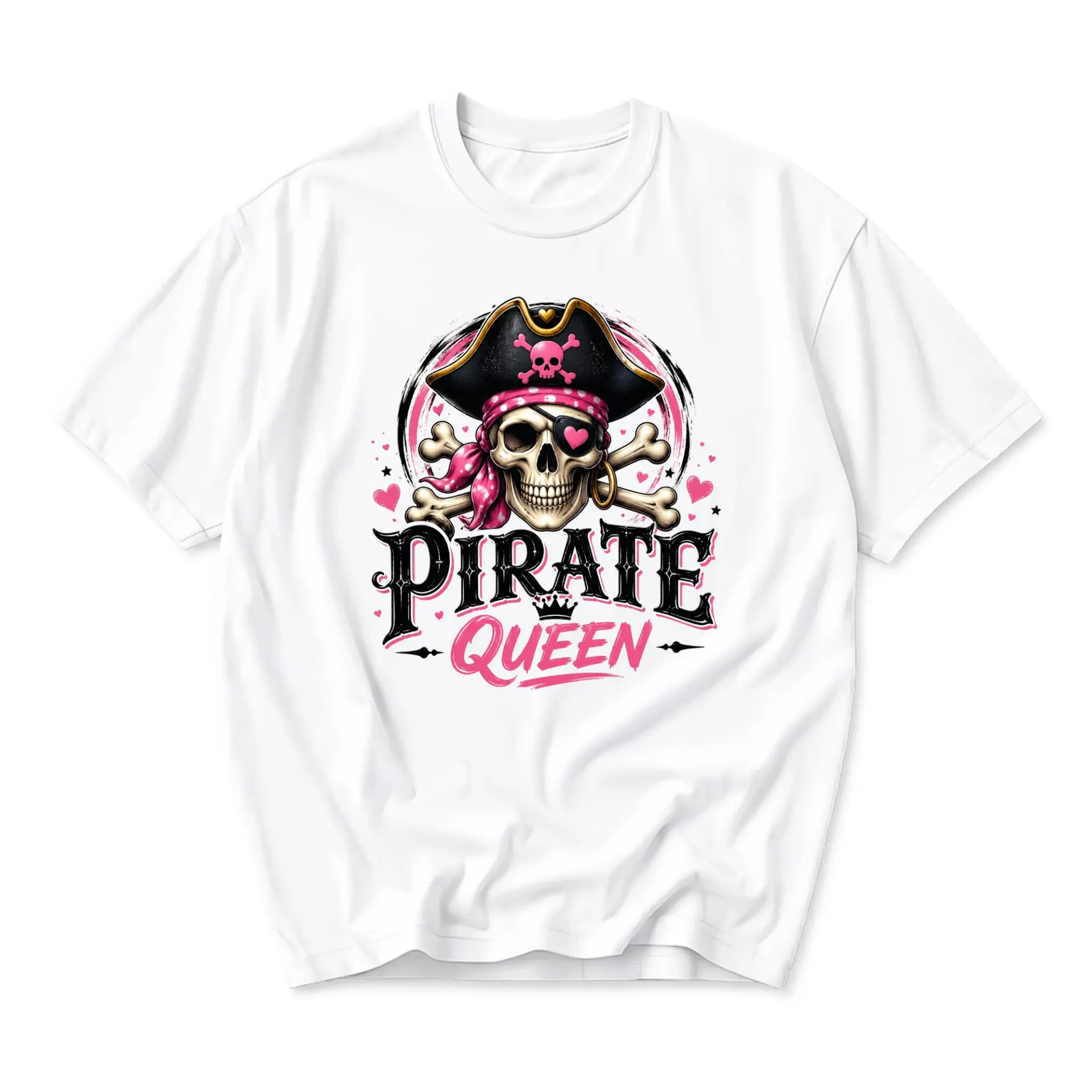 Graphic Tee Pirate Queen Skull Heart Illustration Unisex Crew Neck Short Sleeve Cotton Casual Everyday Summer Shirt