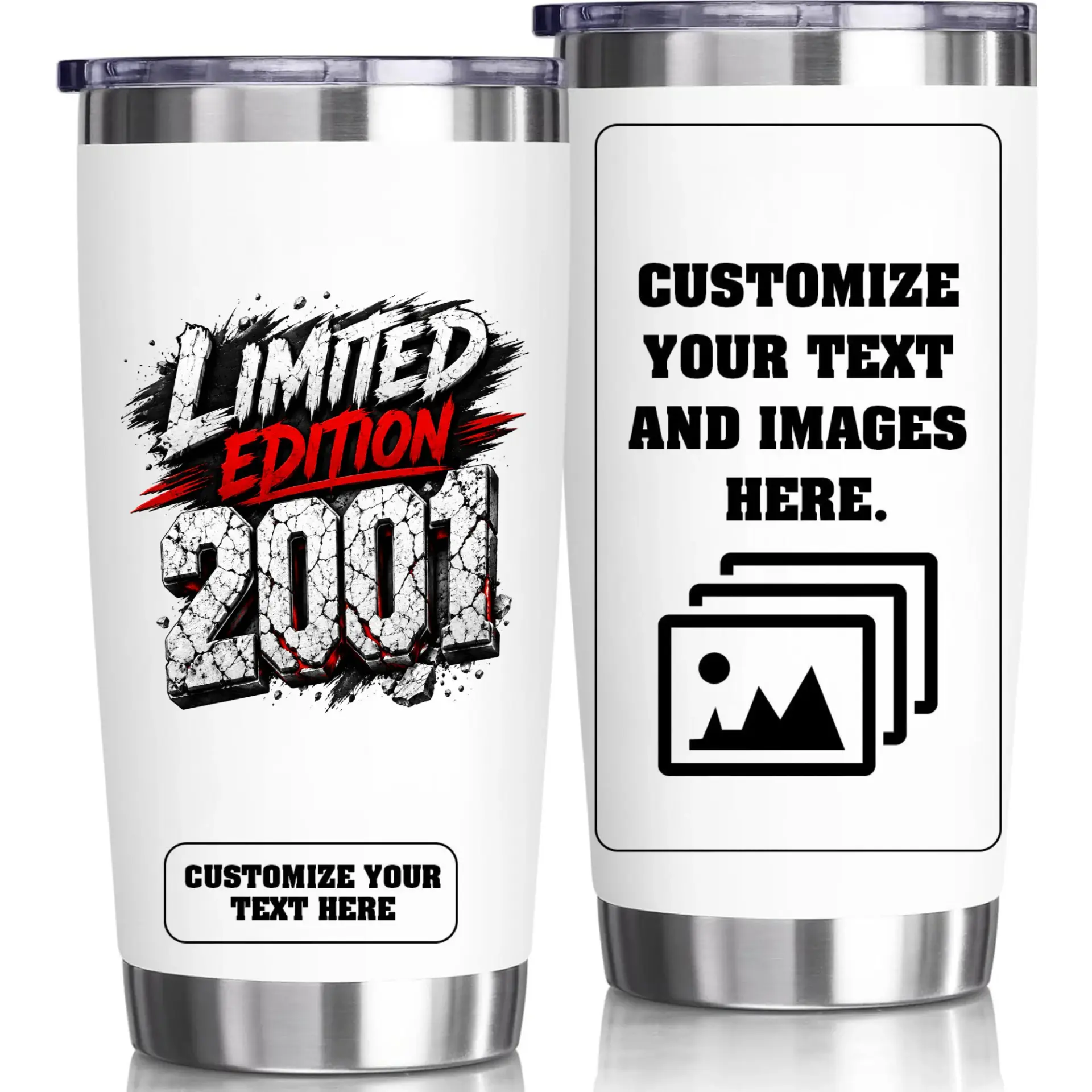 Stainless Steel Tumbler 20oz Insulated Cup Limited Edition 2001 Graphic Design Travel Mug for Hot and Cold Drinks