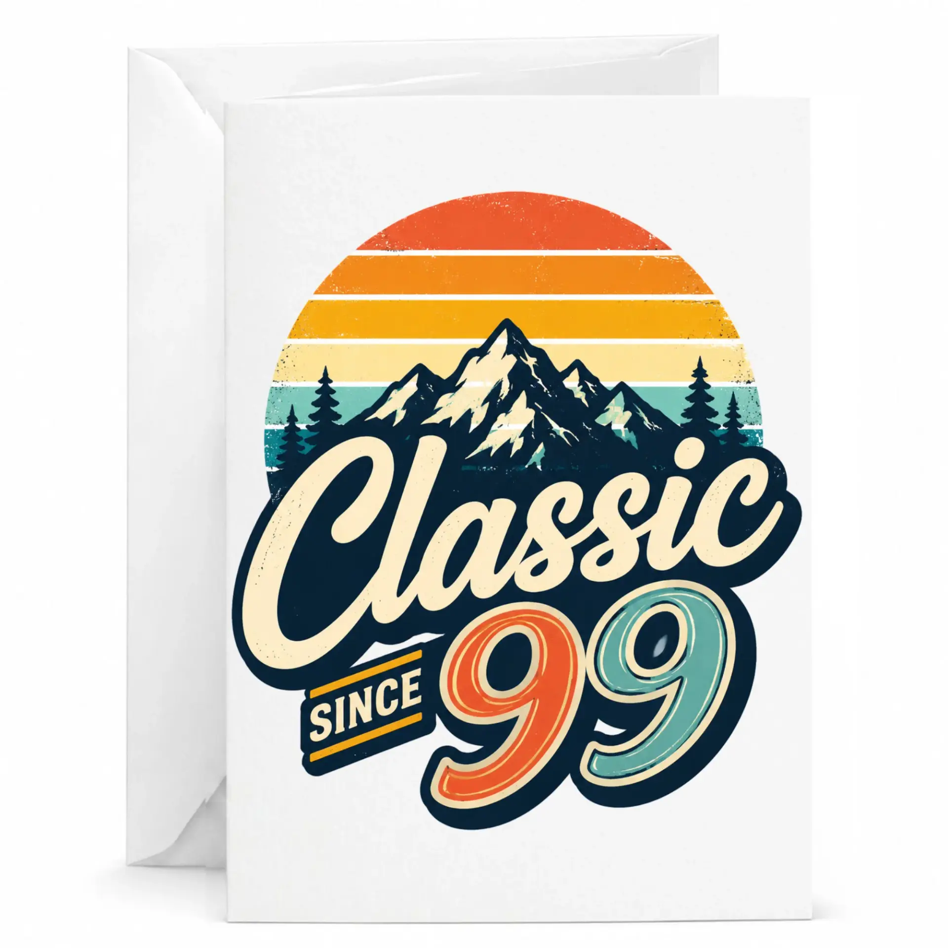 Birthday Greeting Card Classic Since 99 Vintage Mountain Sunset Graphic Design for Milestone Celebration Year 1999 5x7