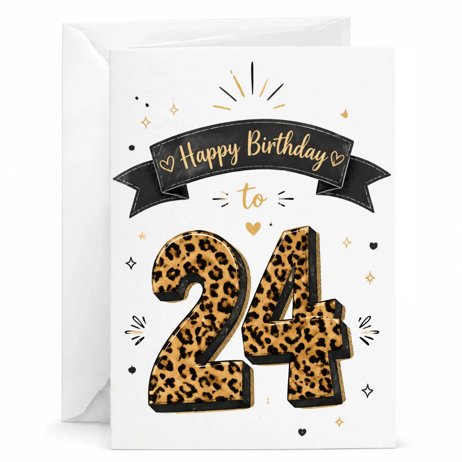 Birthday Card for 24th Birthday Celebration Stylish Leopard Print Number Design Folded Greeting Card with Envelope