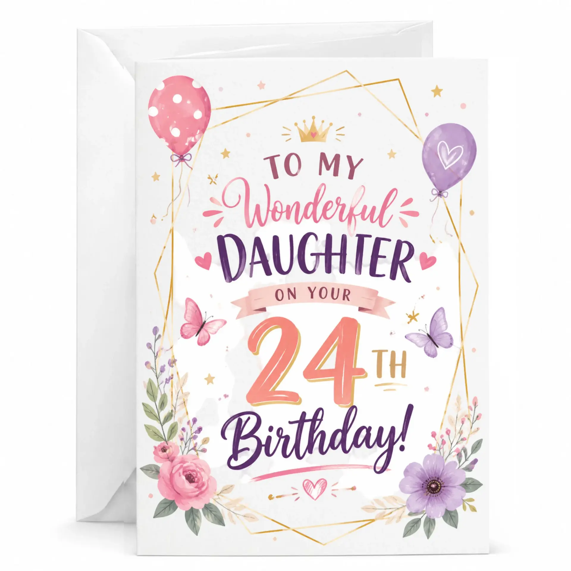 Birthday Card for Daughter 24th Birthday Elegant Floral Design Greeting Card for Twenty-Fourth Birthday Celebration