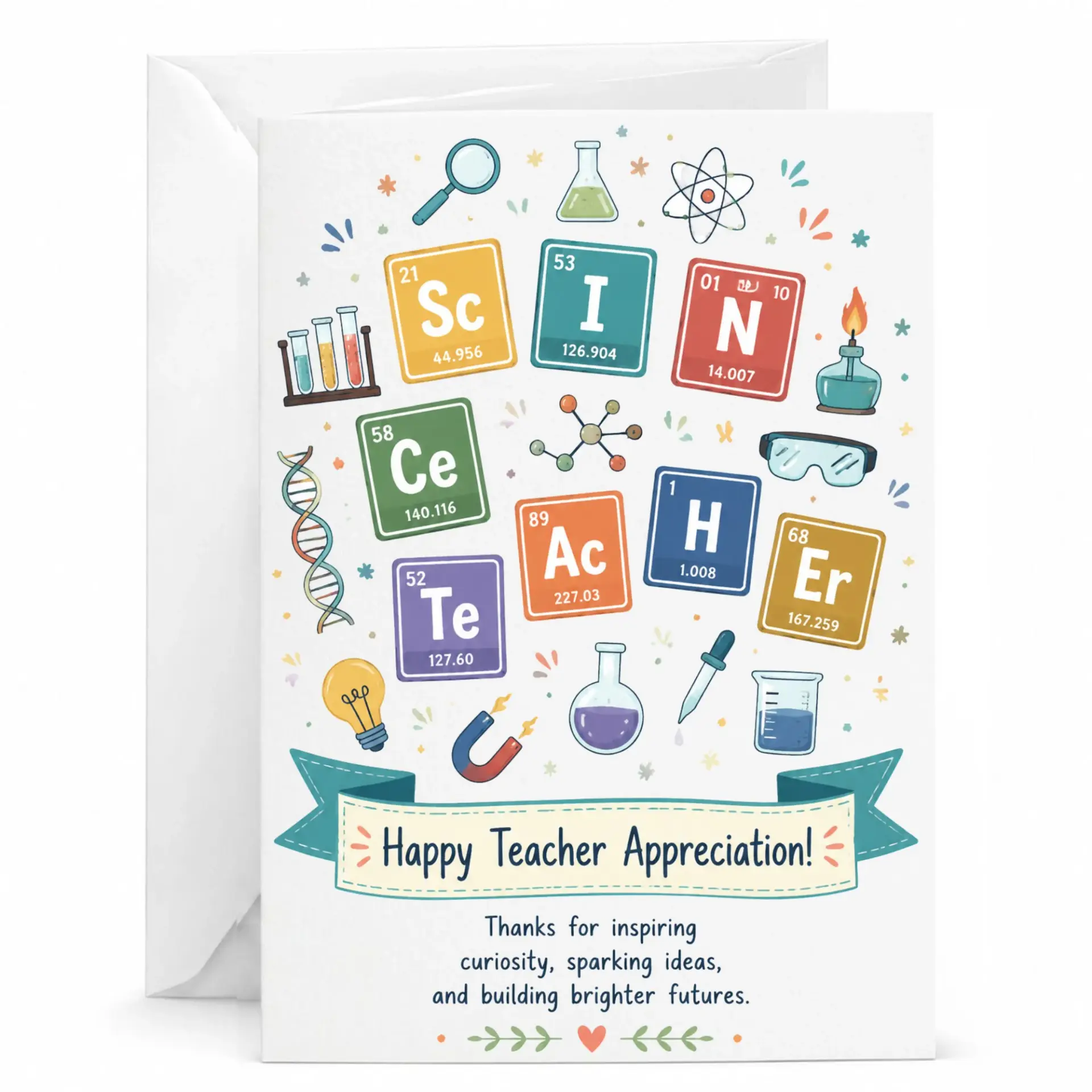 Science Teacher Appreciation Card Periodic Table Elements Design for Educators and Mentors Including Envelope