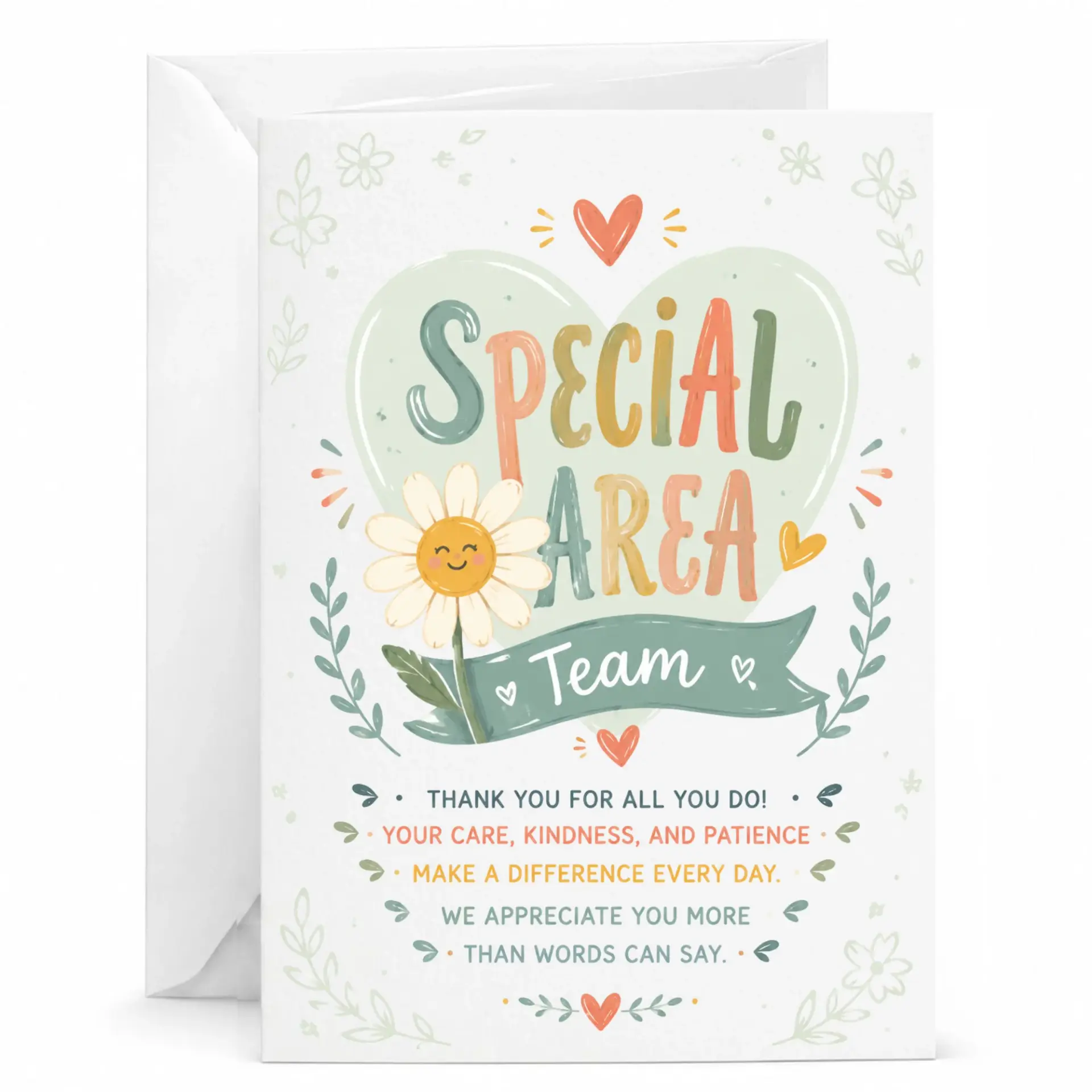Card for Special Area Team Heartfelt Appreciation Greeting with Envelope Professional 5x7 Folded Note