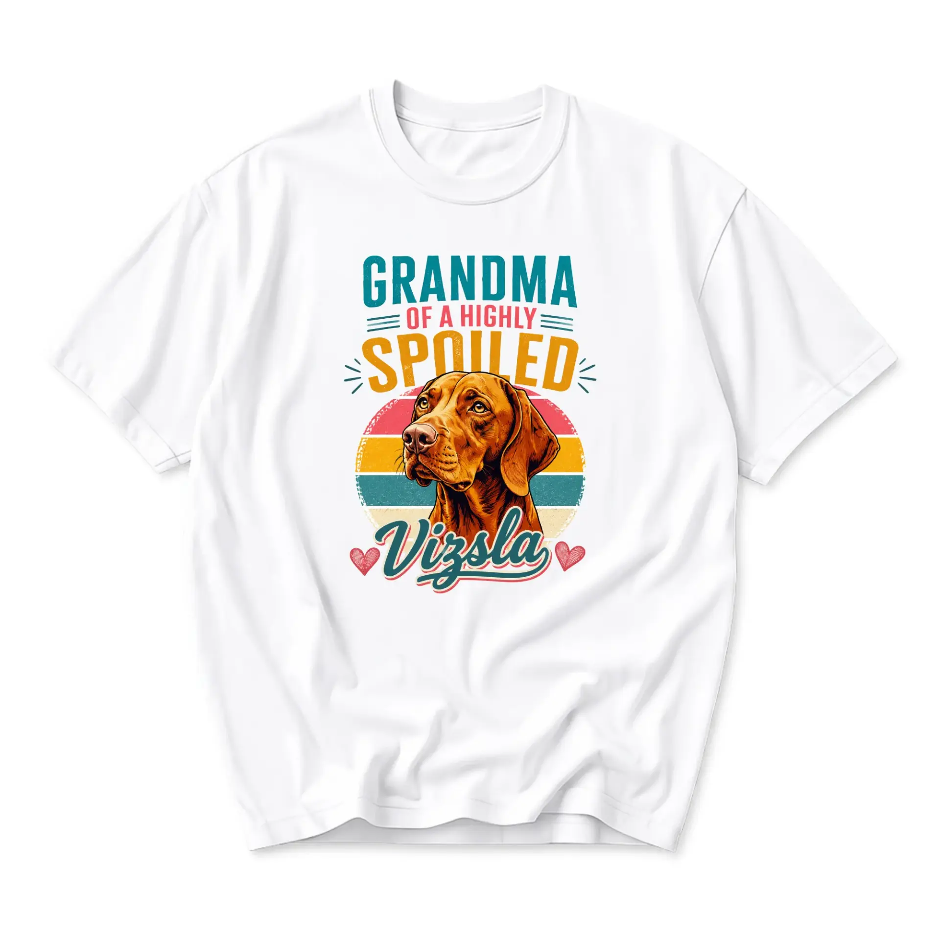 Graphic Tee Grandma of a Highly Spoiled Vizsla Dog Lover Unisex Crew Neck Casual Everyday Short Sleeve Cotton Shirt