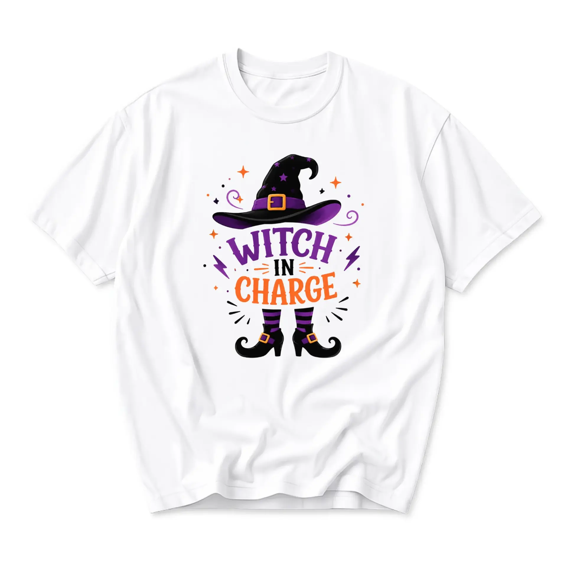 Funny Shirt Witch in Charge Graphic Tee Unisex Casual Apparel Halloween Style Comfortable Cotton Crew Neck Top