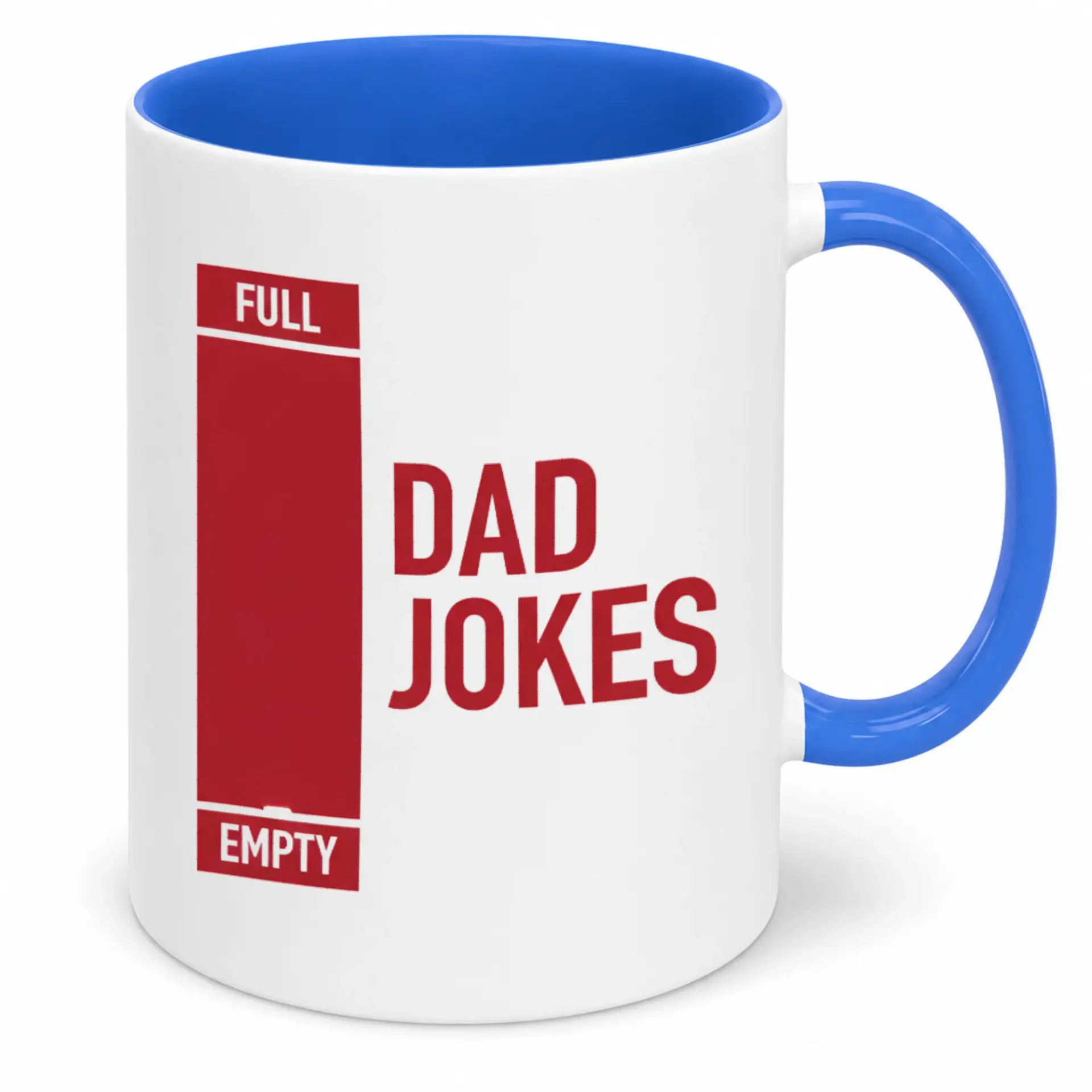 Funny Dad Jokes Level Coffee Mug Premium White Ceramic with Blue Handle and Interior Microwave & Dishwasher Safe Gift for Dads