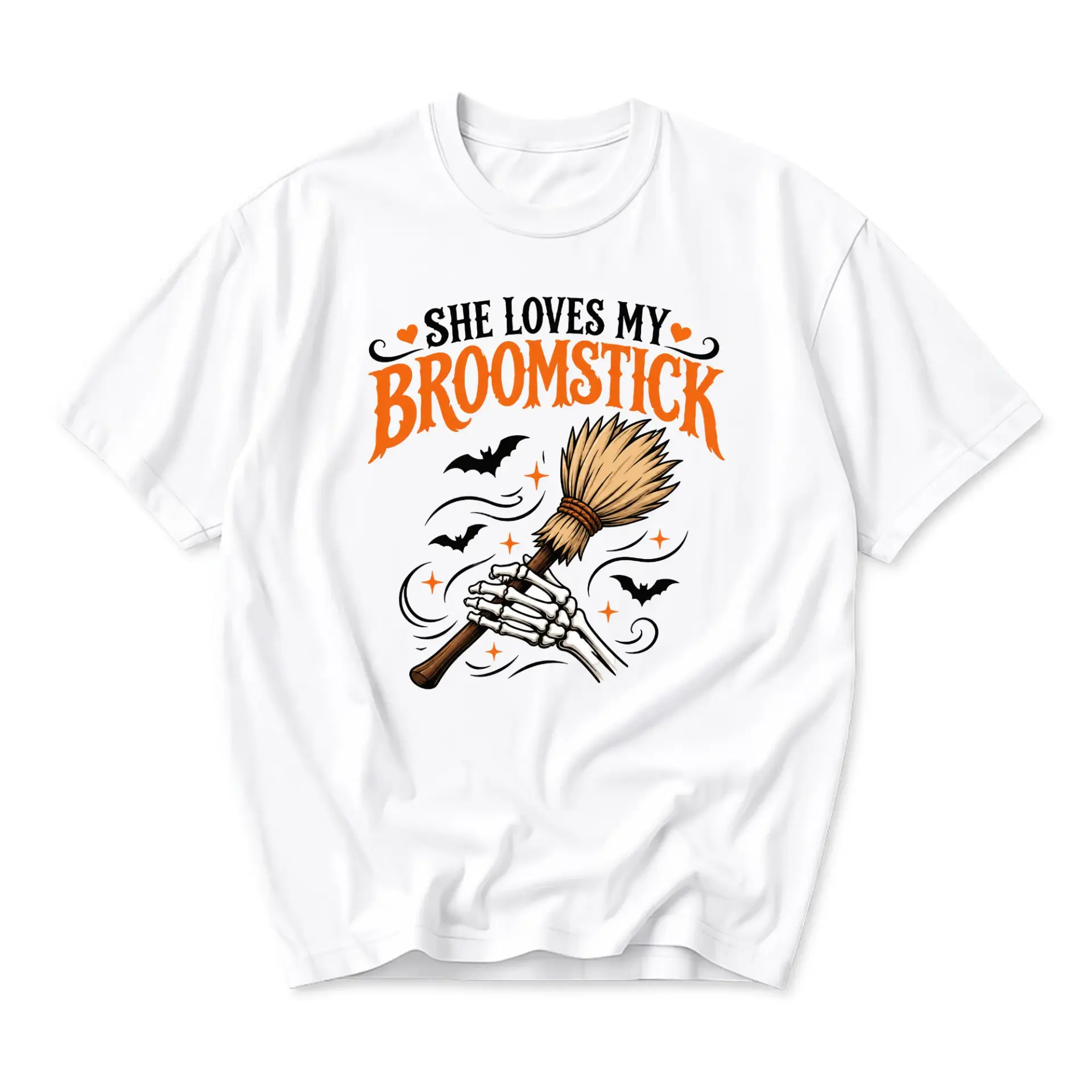 Funny Shirt She Loves My Broomstick Graphic Tee for Casual Fall Wear and Halloween Seasonal Celebration Apparel