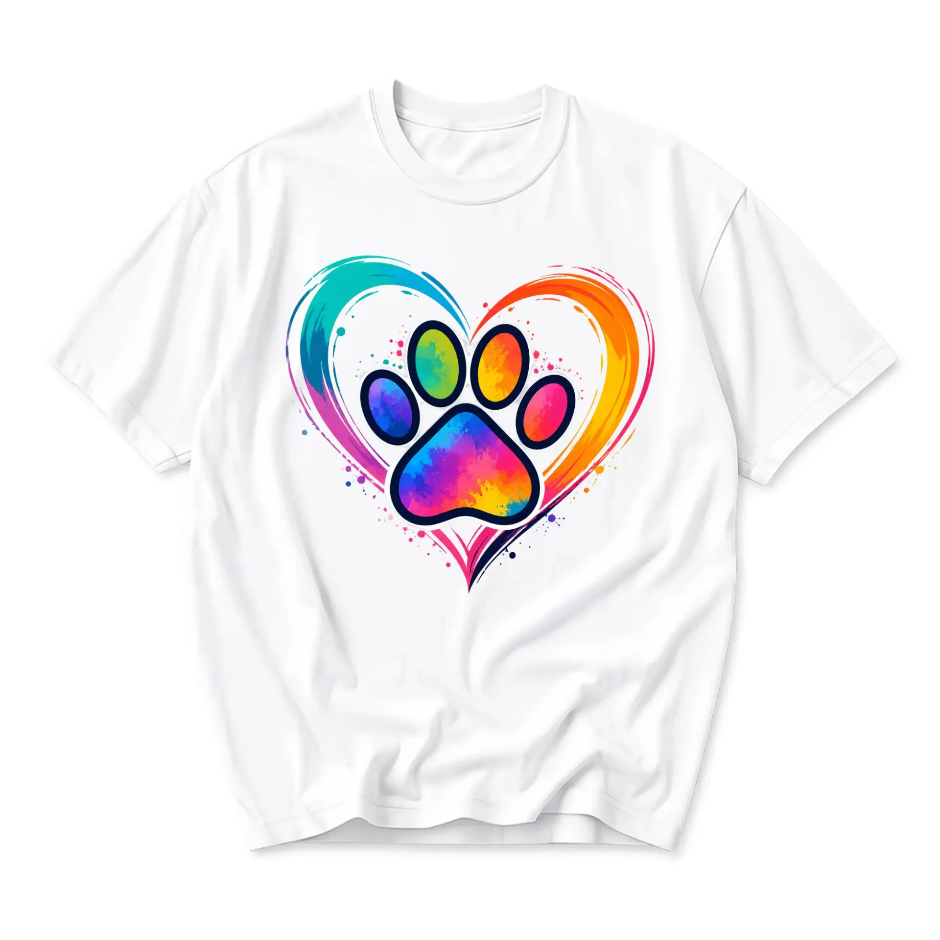 Graphic Tee Unisex Heart Paw Print T-Shirt Colorful Lover Gift Cotton Blend