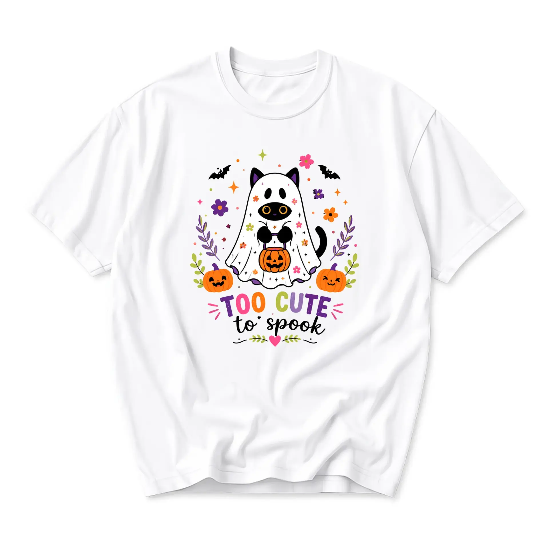 Funny Shirt Too Cute to Spook Halloween Graphic Tee Unisex Crew Neck Casual Cotton Blend Short Sleeve Apparel
