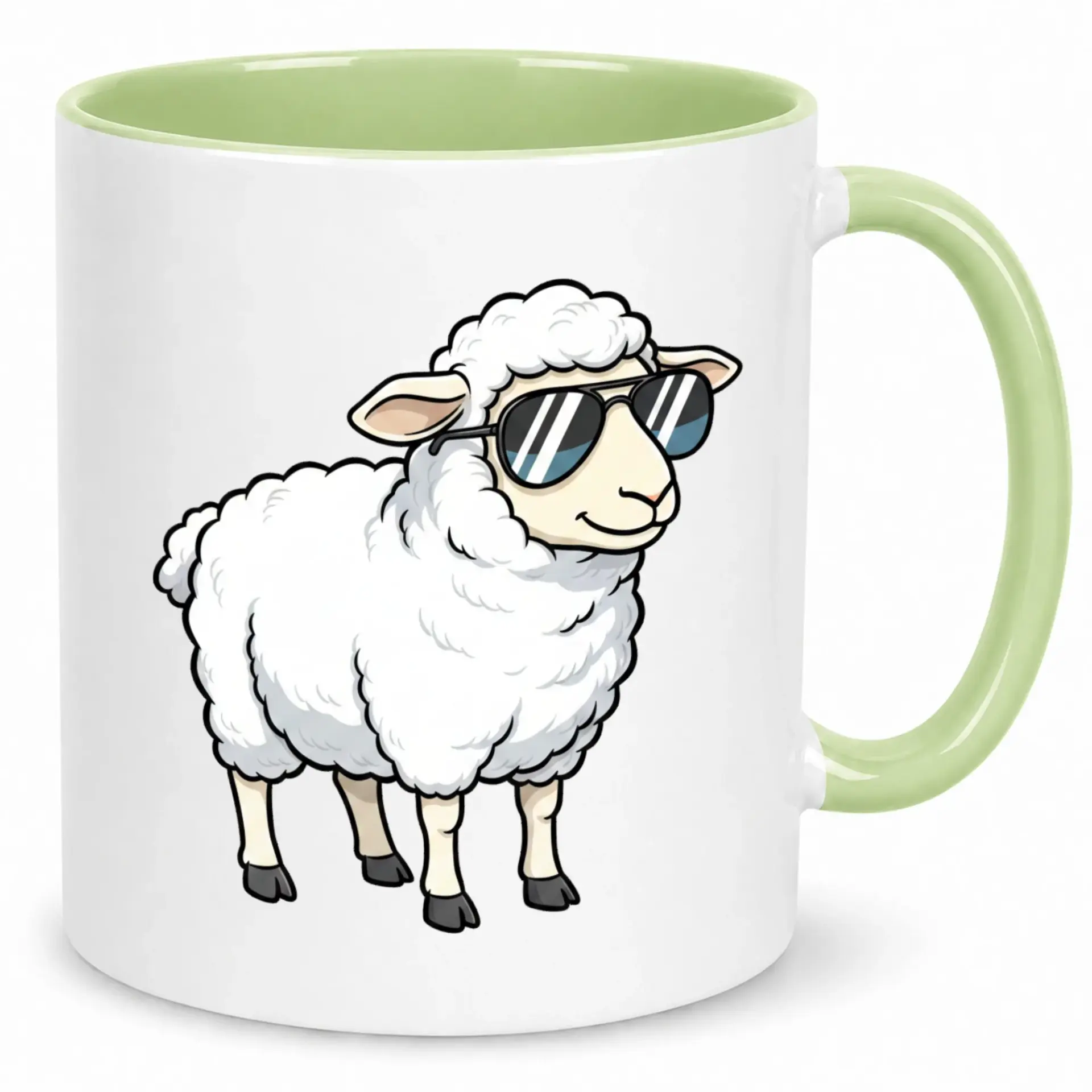 Funny Cool Sheep Wearing Sunglasses Ceramic Coffee Mug, Cute Animal Themed Drinkware for Home or Office Kitchen Gift