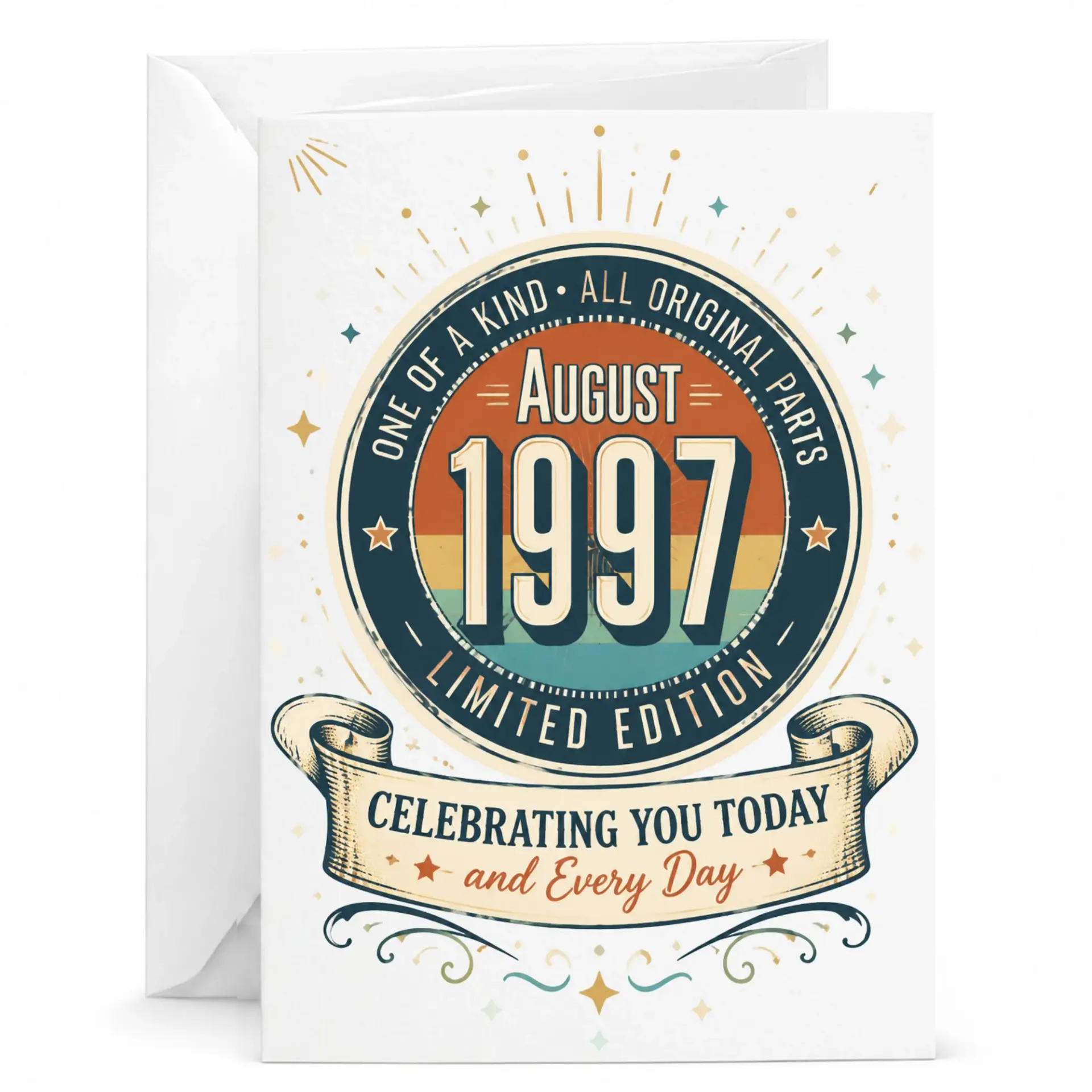 Birthday Card for August 1997 Vintage Limited Edition Anniversary Greeting Card with Envelope for Milestone Celebration