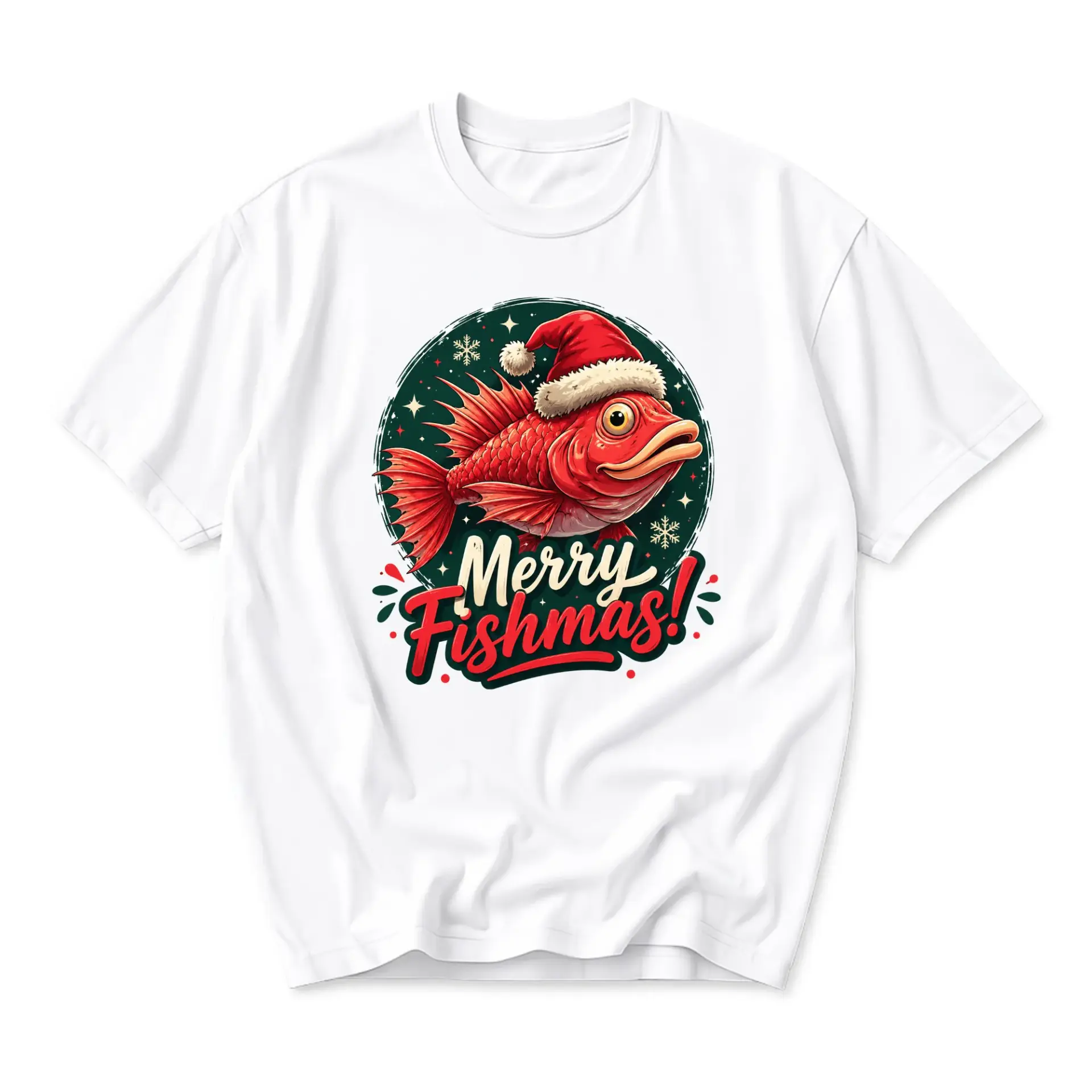 Funny Shirt Merry Fishmas Holiday Graphic Tee Unisex Casual Apparel for