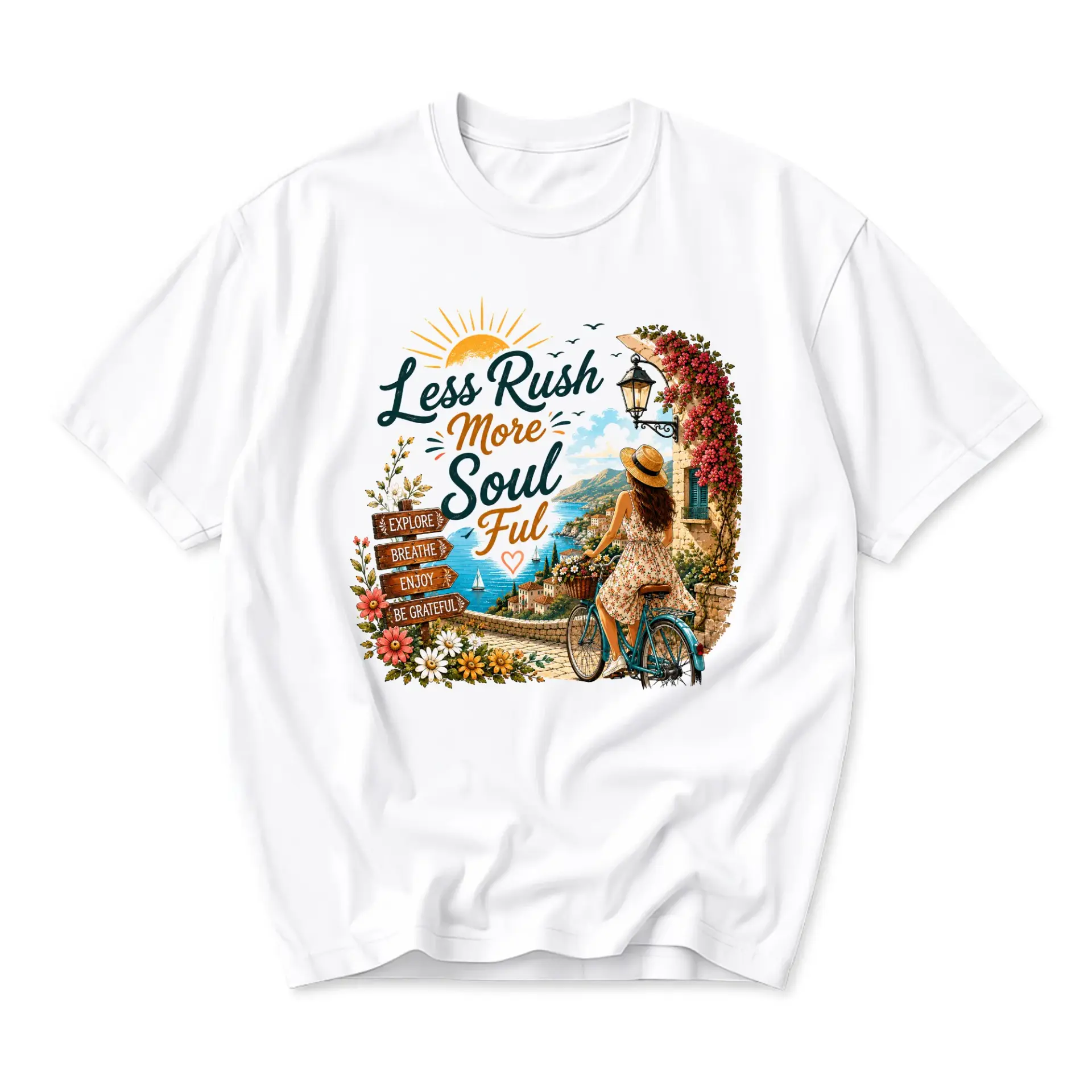 Graphic Tee Less Rush More Soul Ful Inspirational Art Print Unisex Crew Neck Cotton Blend Casual Summer Short Sleeve