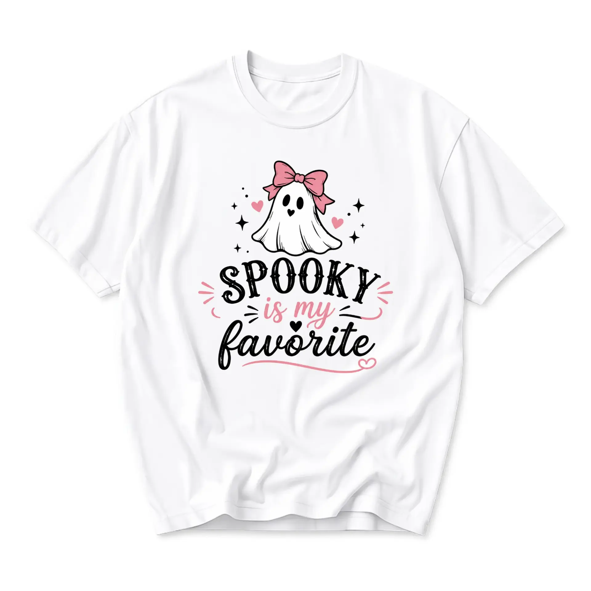 Graphic Tee Spooky Is My Favorite Ghost Print Unisex Crew Neck Shirt for Casual Everyday Wear and Seasonal Outfits