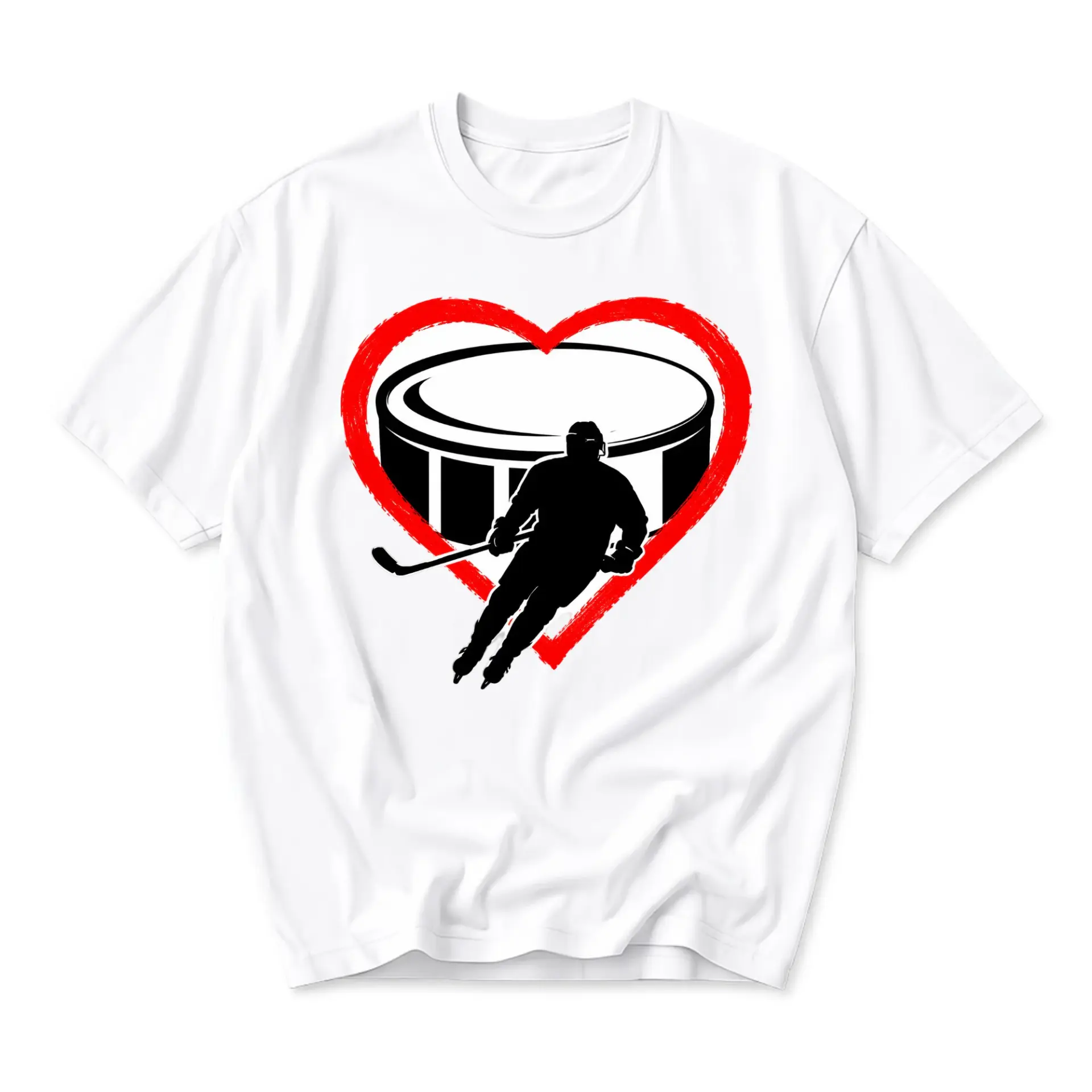 Graphic Tee Hockey Heart Silhouette T-Shirt Unisex Casual Crew Neck Sport Lover Apparel for Everyday Wear and Gift