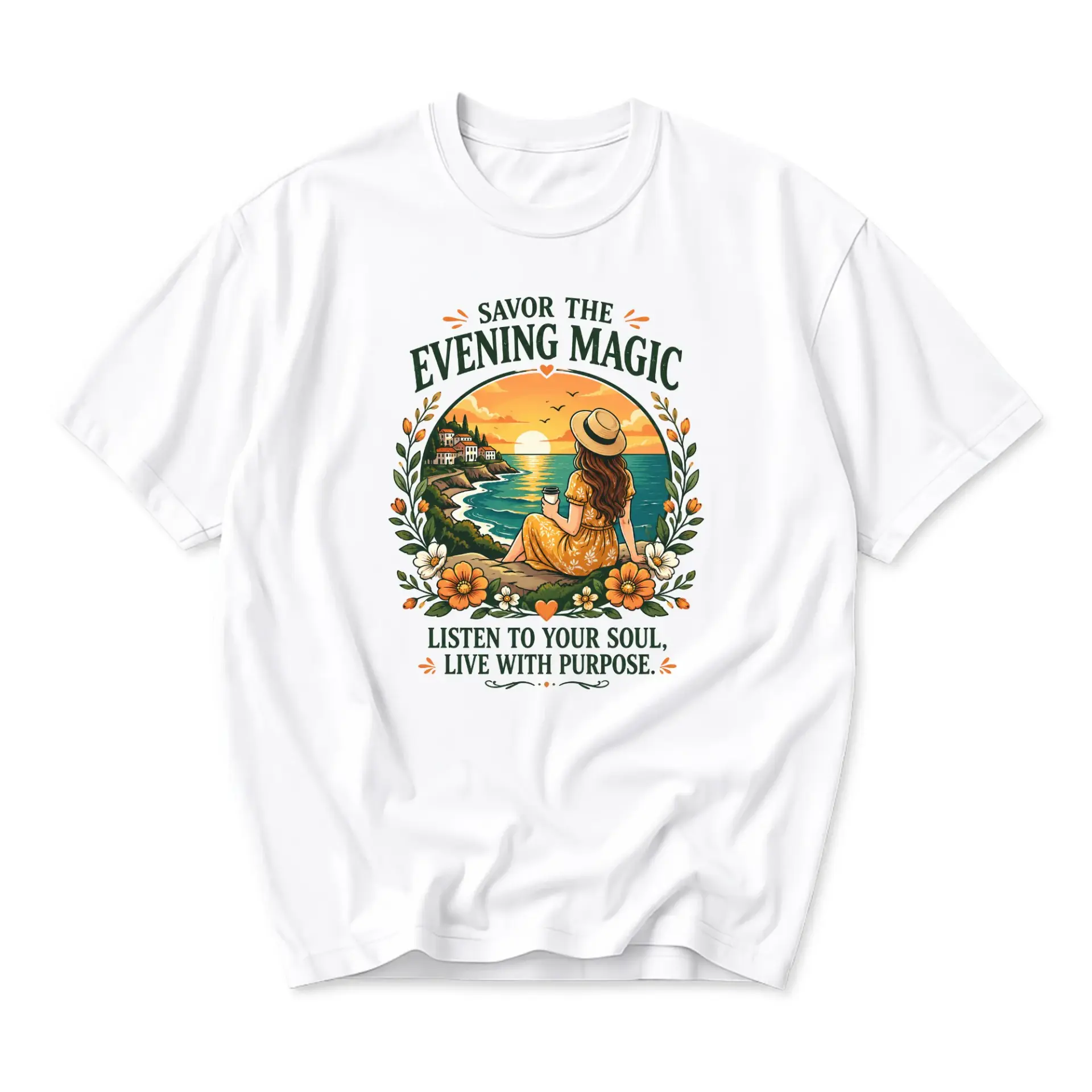 T-shirt Savor the Evening Magic Aesthetic Graphic Tee Unisex Crew Neck Casual Cotton Blend Soft Relaxed Everyday Shirt