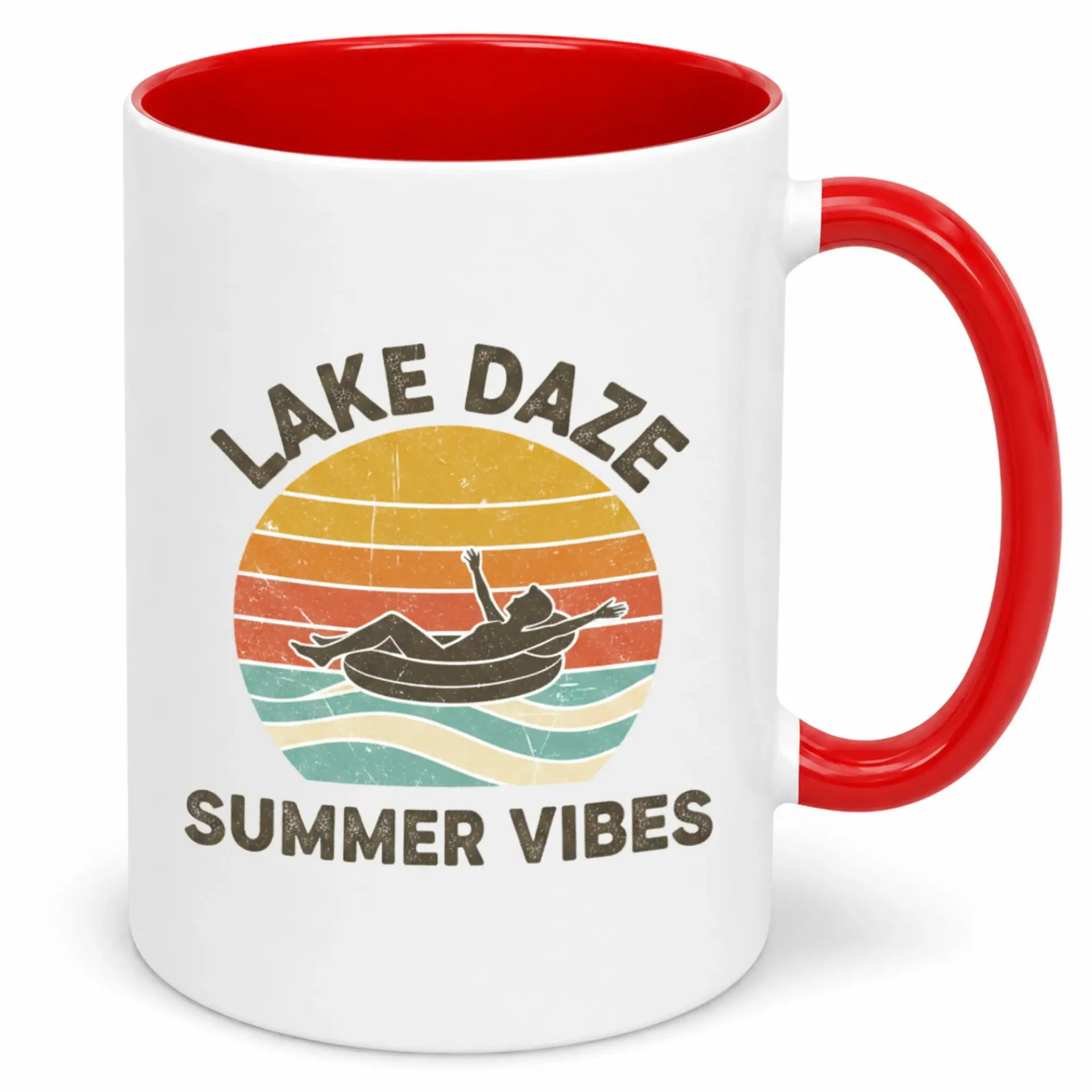 Coffee Mug Lake Daze Summer Vibes Retro Design, Fun Ceramic Cup for Hot and Cold Drinks, 11oz or 15oz Size Option, Great Gift