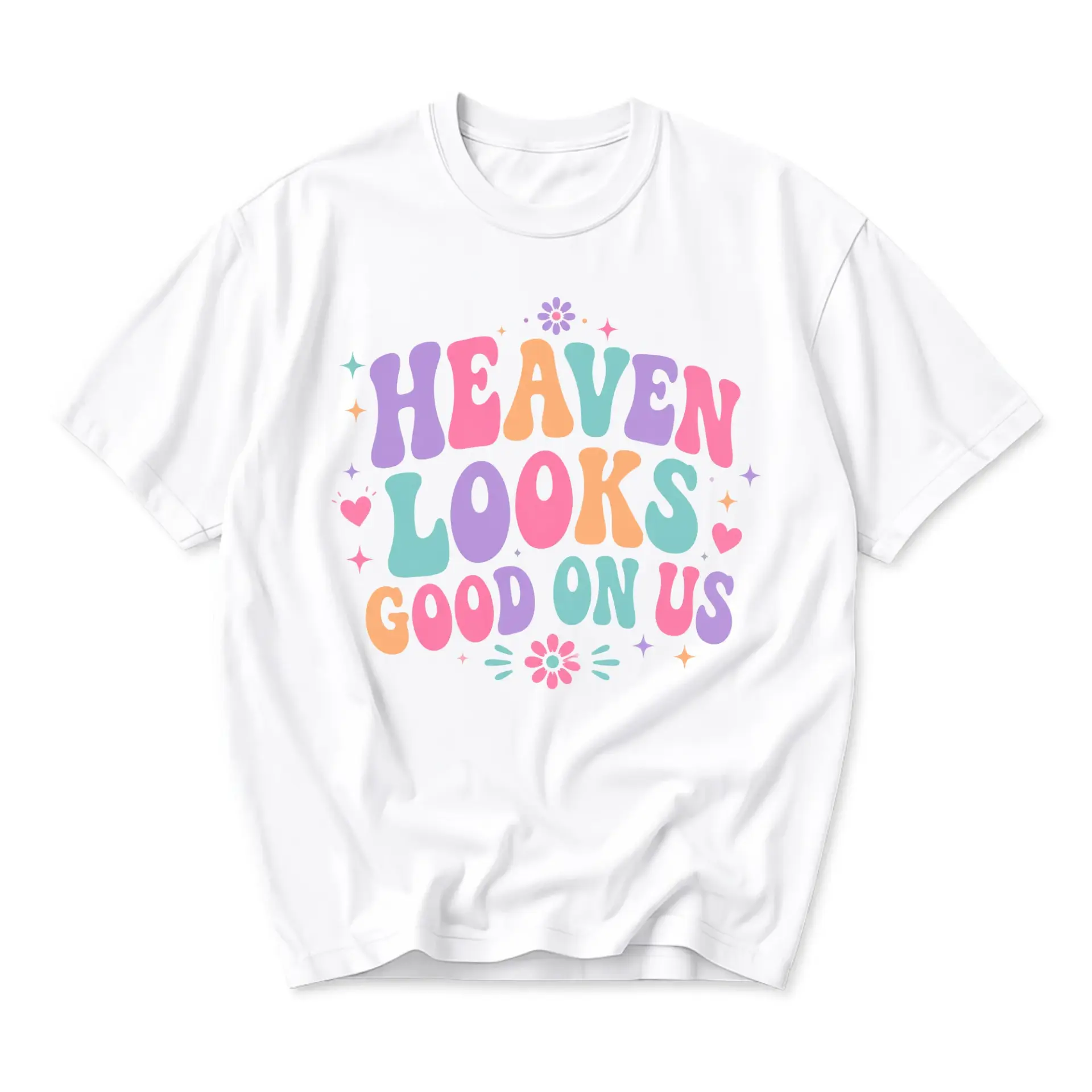 Funny Shirt Heaven Looks Good on Us Retro Style Graphic Tee Aesthetic