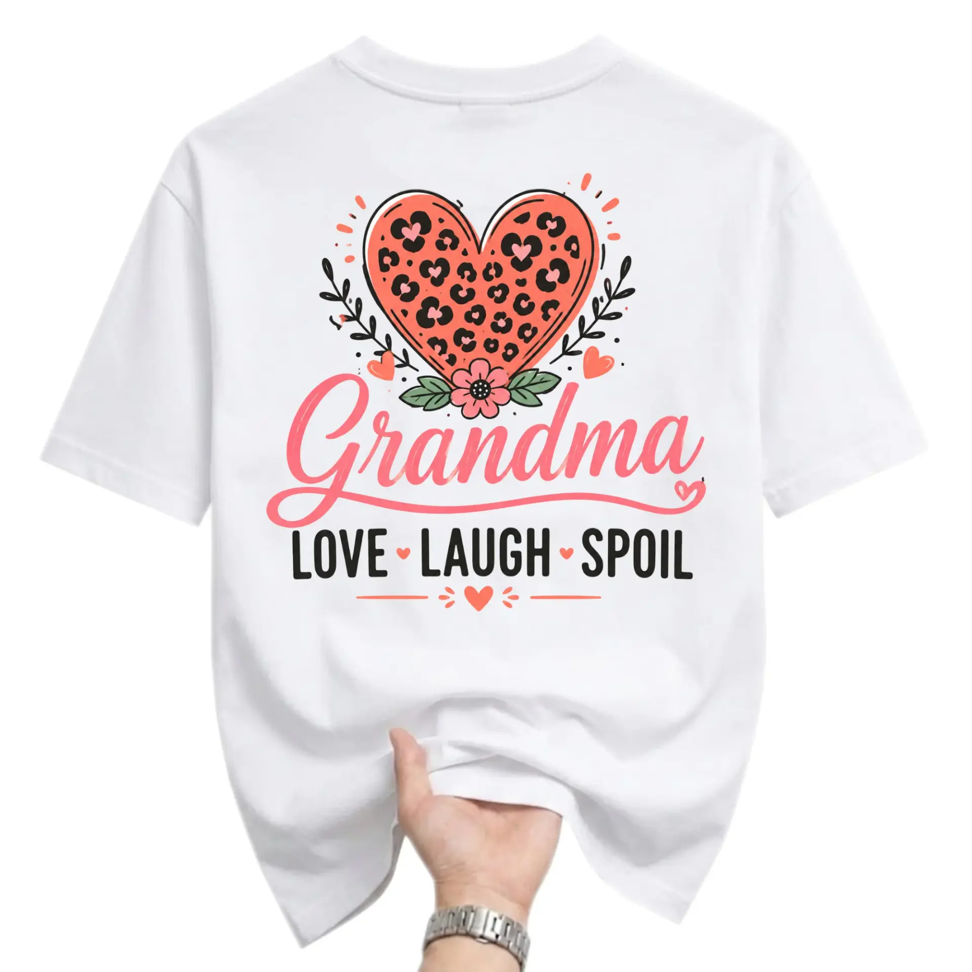 Graphic Tee Grandma Love Laugh Spoil Heart Print Unisex Crew Neck Casual