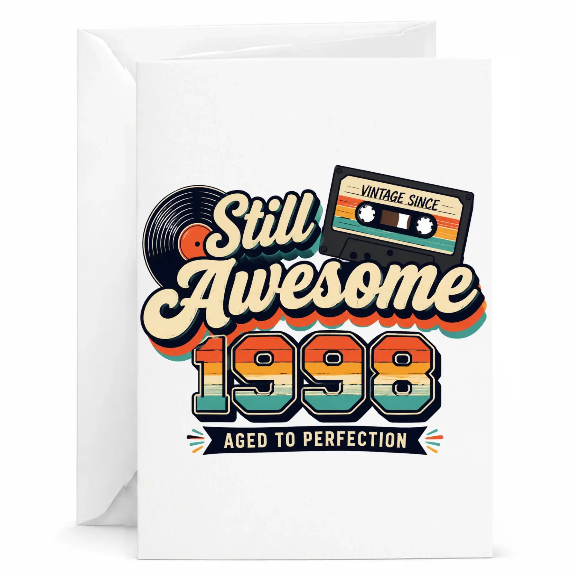 Birthday Card Vintage 1998 Cassette Tape Design Funny Greeting Card for Milestone Year Celebration Aged to Perfection