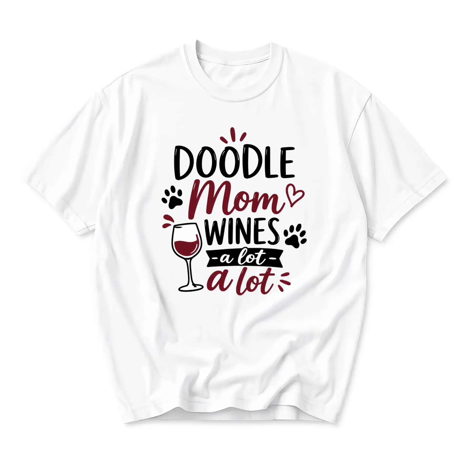 Funny Shirt Doodle Mom Wines a Lot Graphic Tee Casual Unisex Crew Neck Top