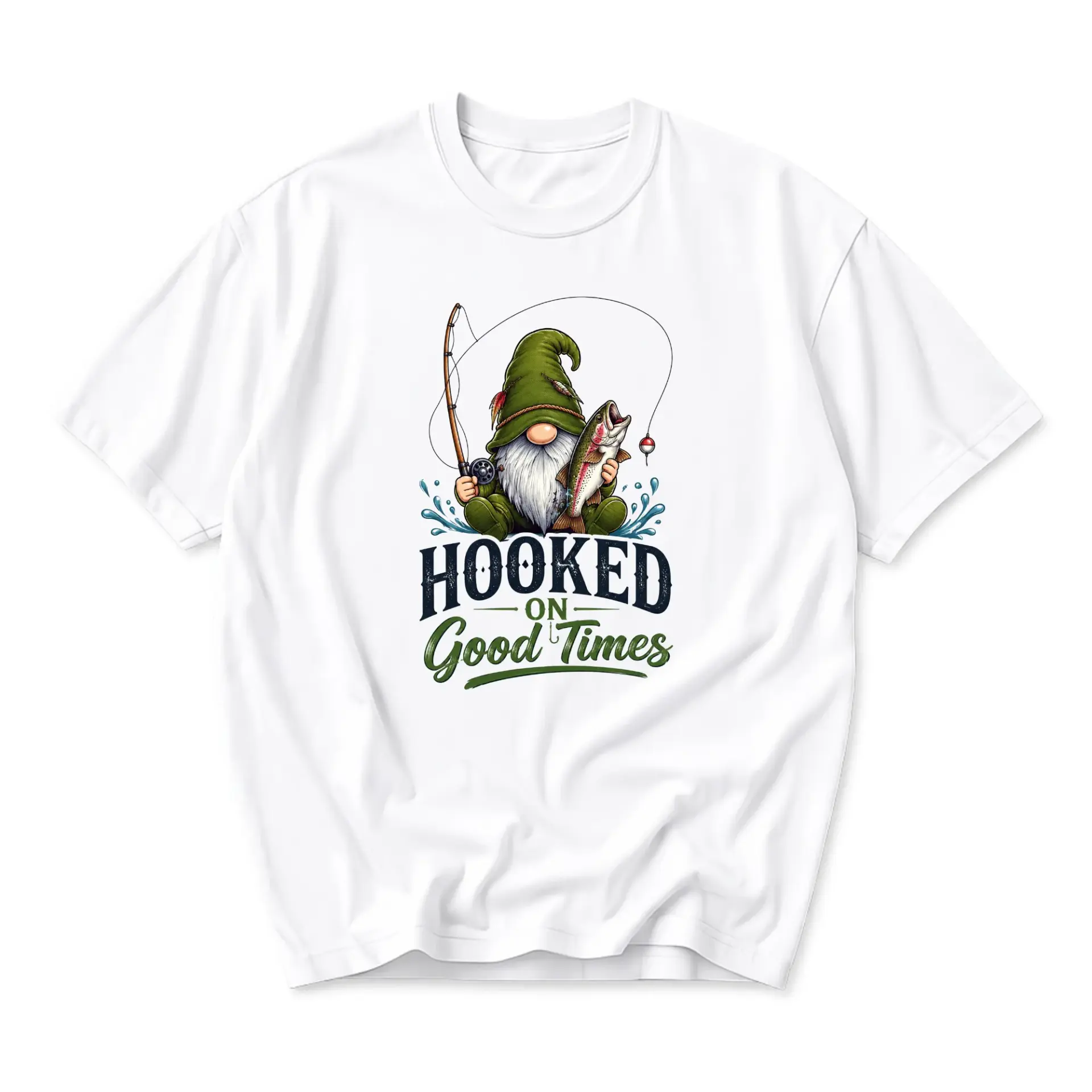 Funny Shirt on Good Times Fishing Gnome Graphic Tee Unisex Casual Crew Neck
