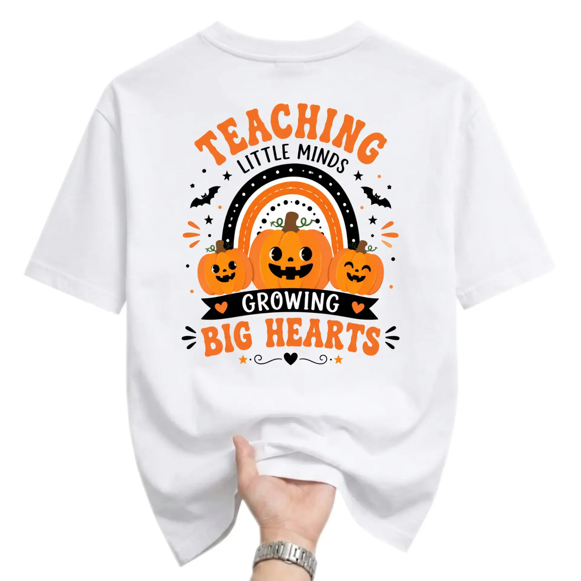 Graphic Tee Teaching Little Minds Growing Big Hearts Fall Pumpkin Unisex Crew Neck Casual Everyday Printed T-Shirt