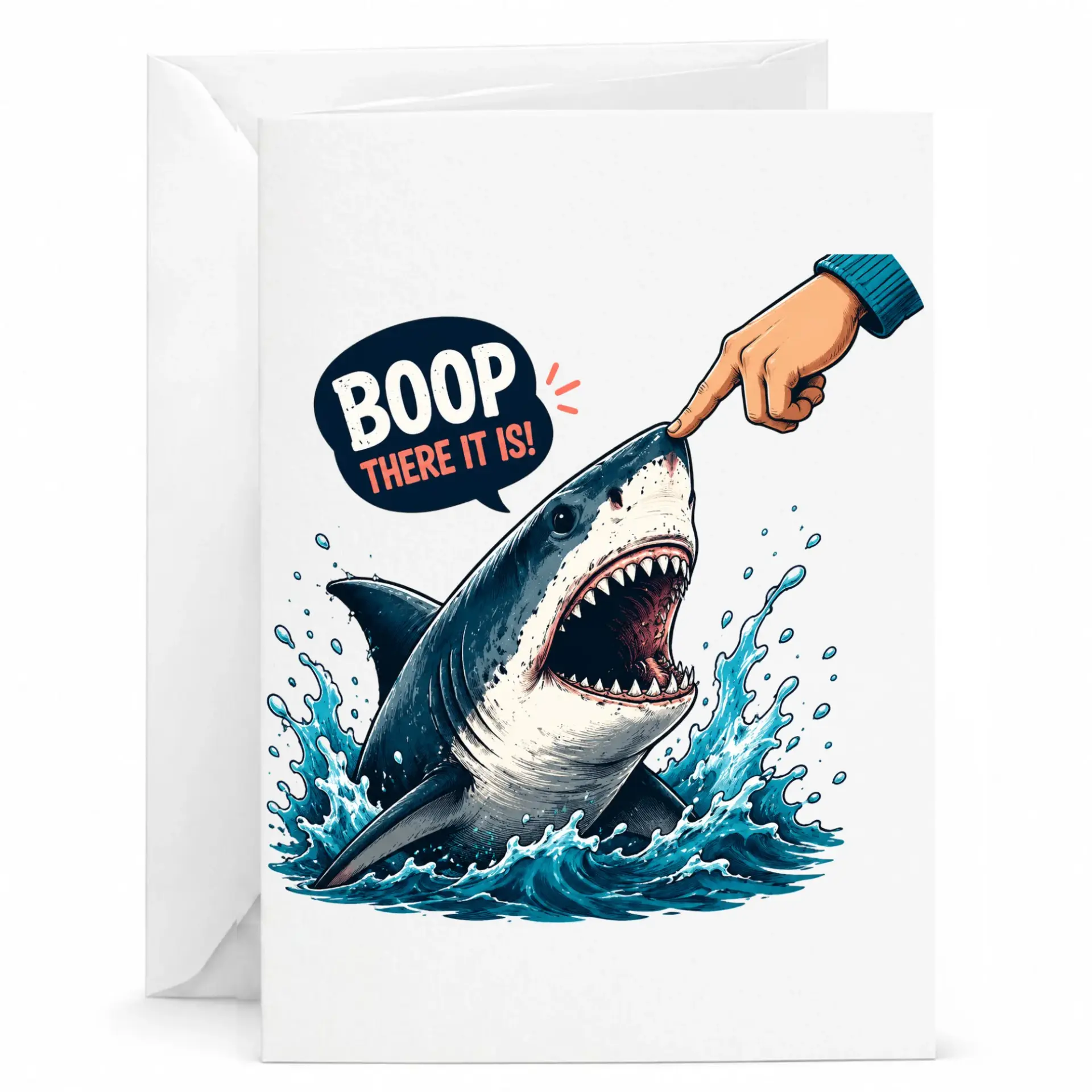 Funny Greeting Card Boop There It Is Shark Pun Birthday with Envelope for Friends and Family 5x7 Inches