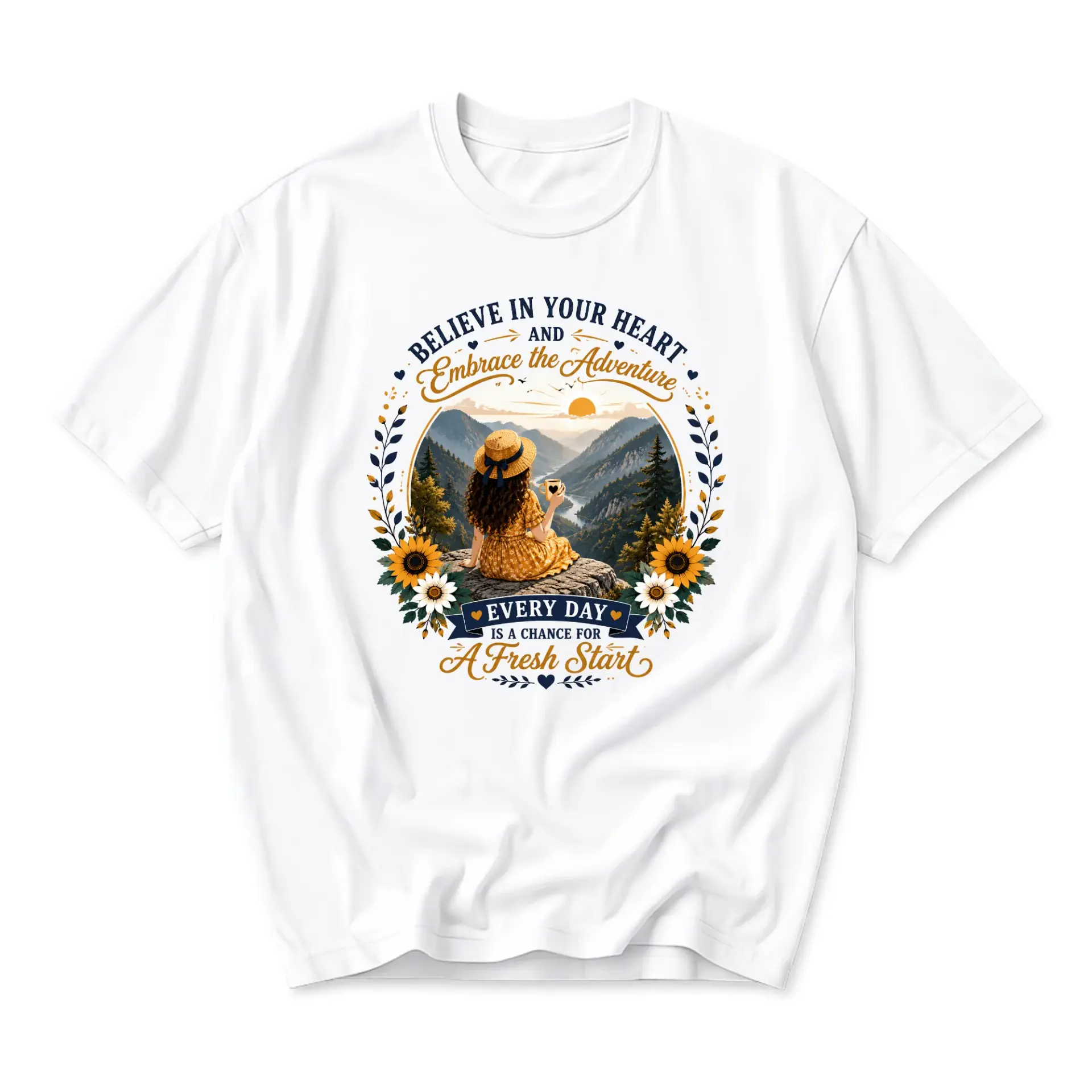 Graphic Tee Believe in Your Heart Embrace the Adventure Nature Scenery Floral Unisex Crew Neck Casual Cotton Shirt