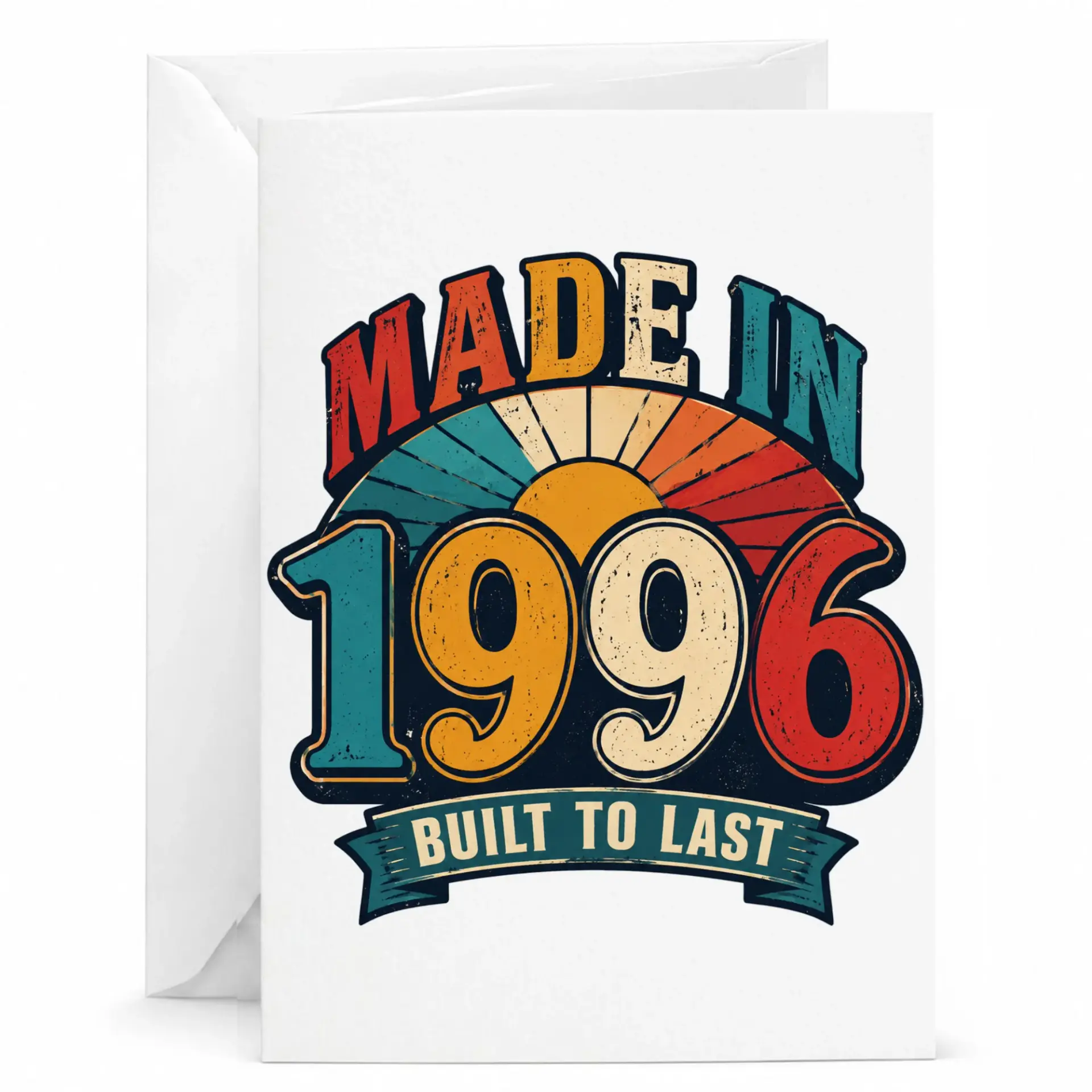 Birthday Card Made in 1996 Built to Last Retro Vintage Style Greeting Card for Milestone Celebration Anniversary