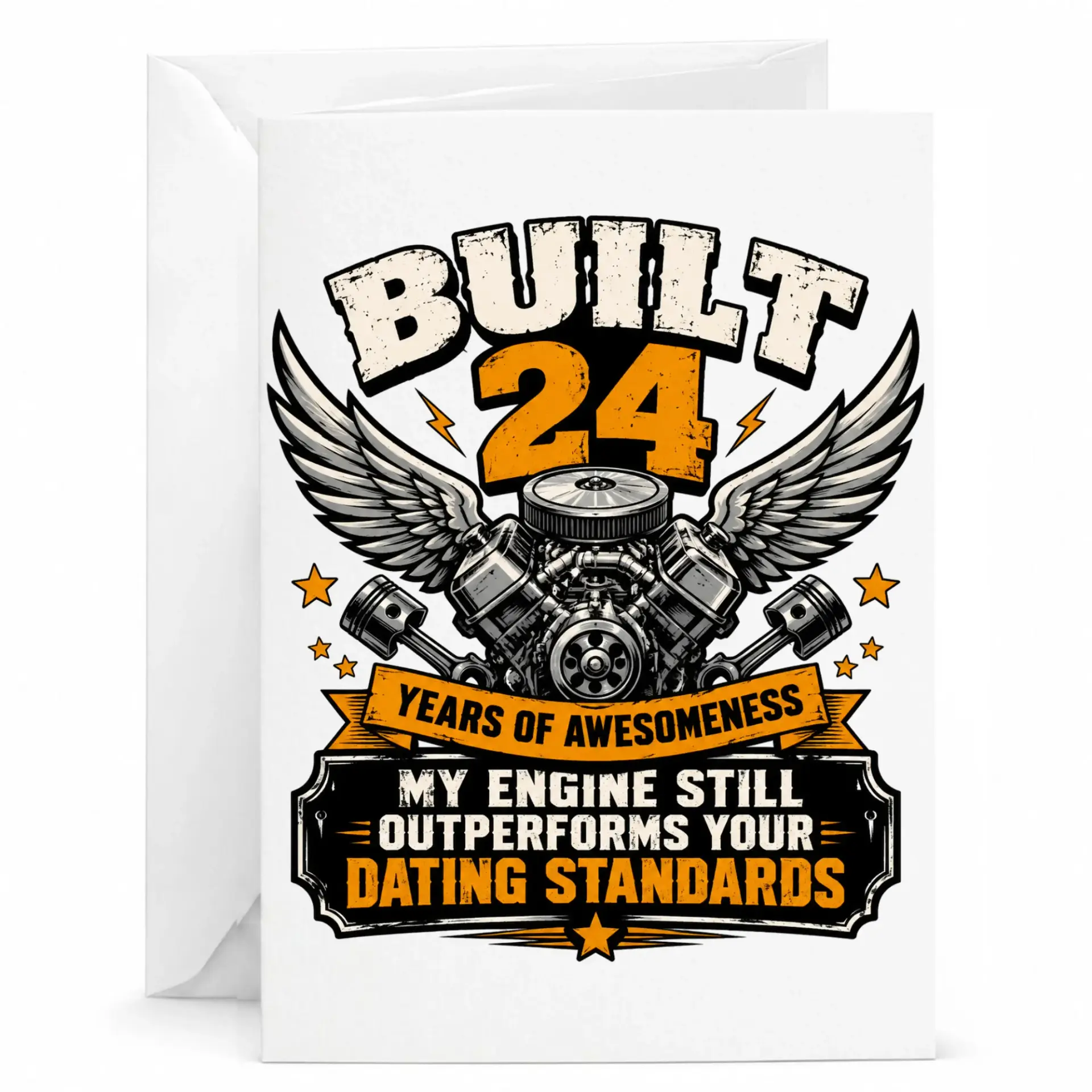 Funny Birthday Card for 24th Birthday Automotive Engine Mechanic Theme Greeting Card for Car Enthusiasts