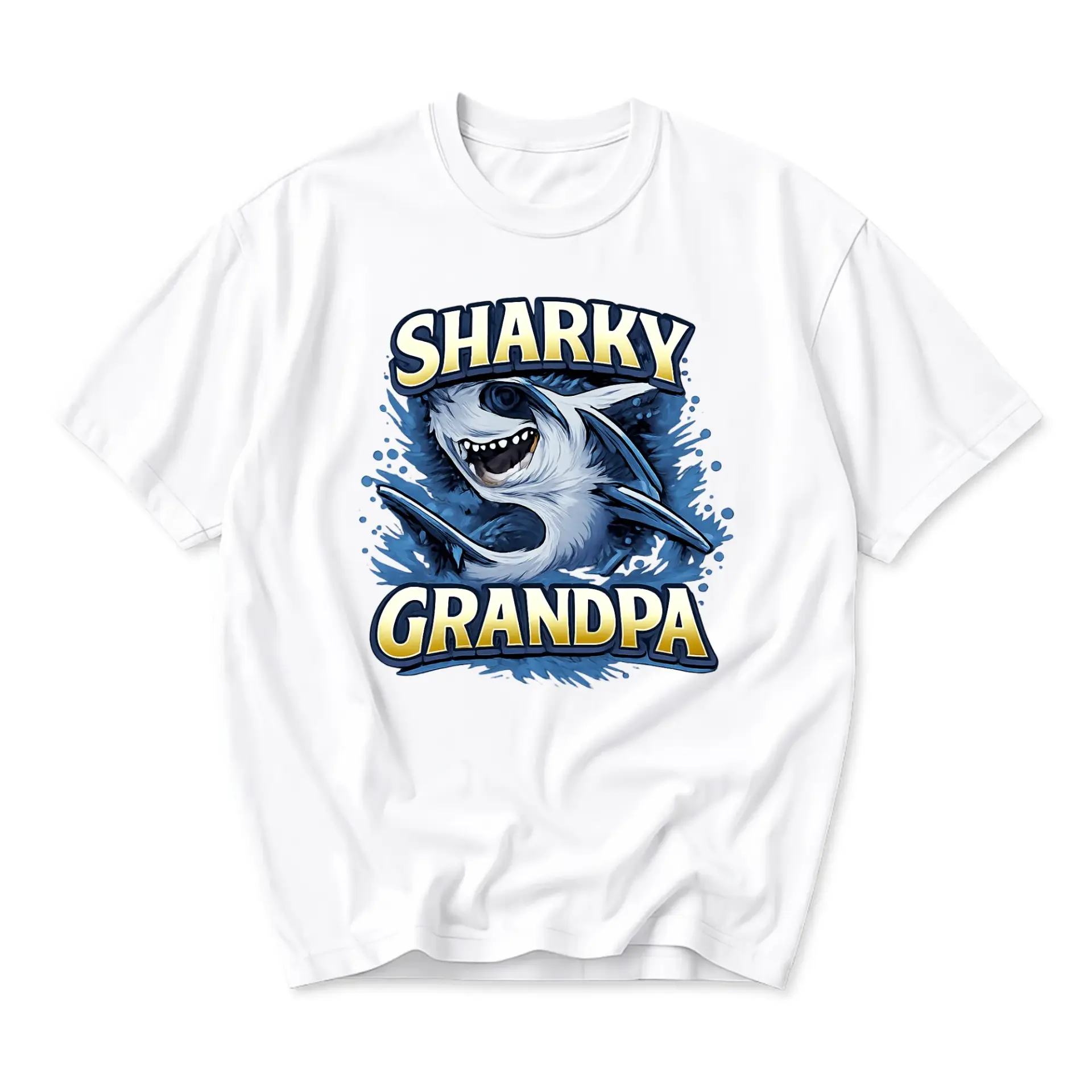 Funny Shirt Sharky Grandpa Graphic Tee Unisex Crew Neck Casual Wear Soft Comfortable Cotton Blend Summer Top