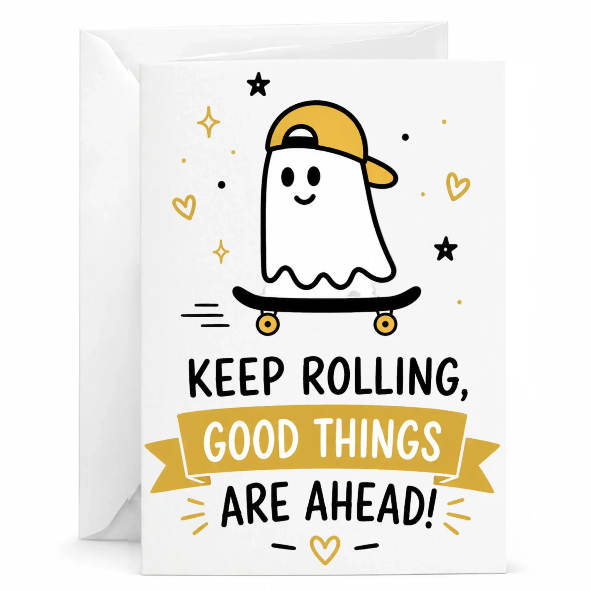 Funny Encouragement Greeting Card Cute Skater Design with Positive Motivational 5x7 Folded Note