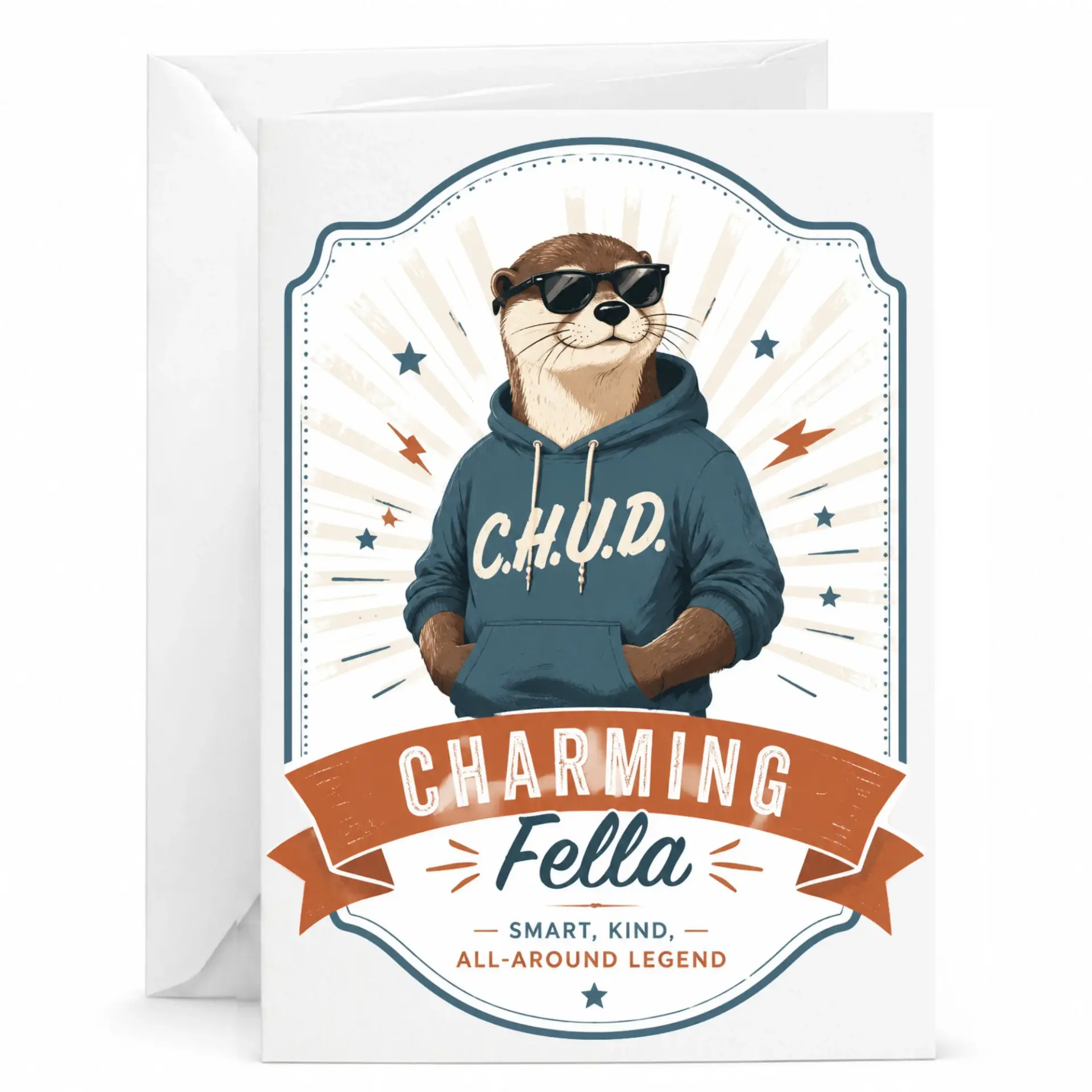 Funny Greeting Card Featuring a Cool Otter Wearing a Hoodie and Sunglasses Charming Fella Design for Any Occasion