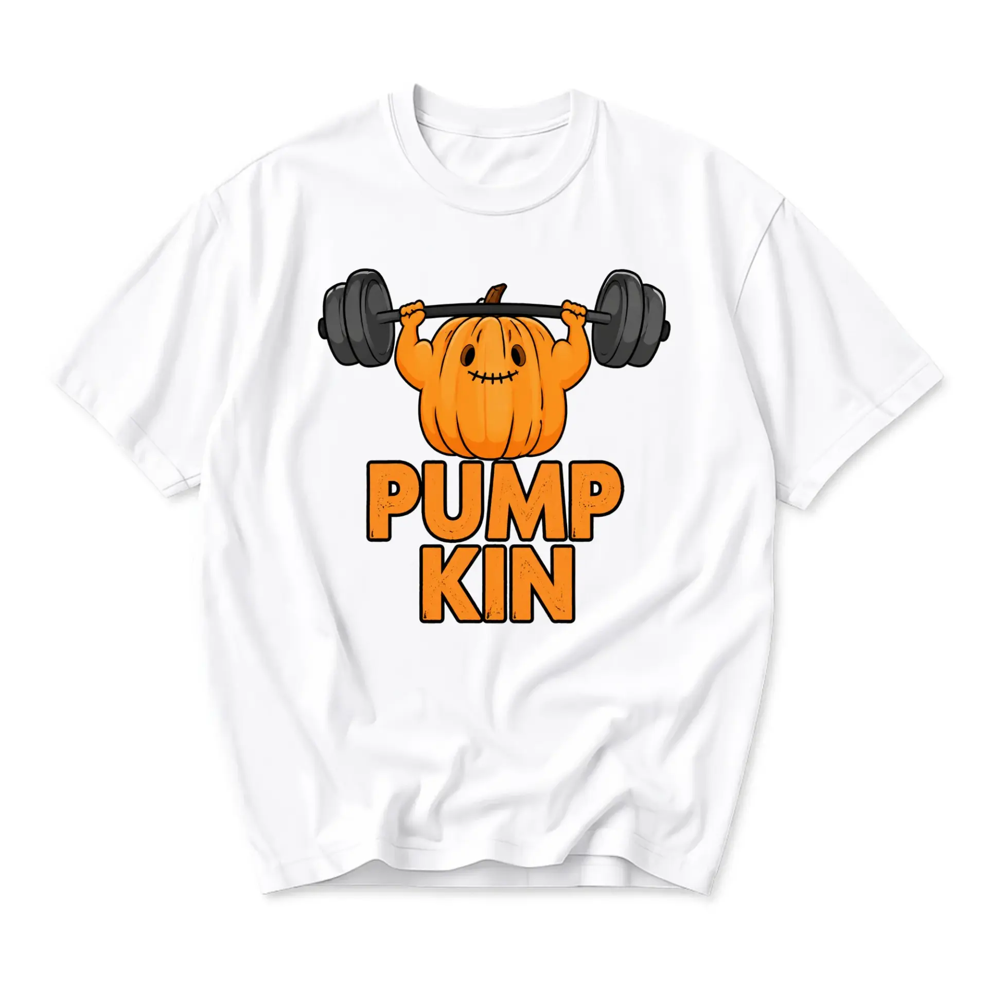 Funny Shirt Lifting Pumpkin Graphic Tee Unisex Crew Neck Casual Cotton Blend Short Sleeve Workout Exercise Holiday Apparel