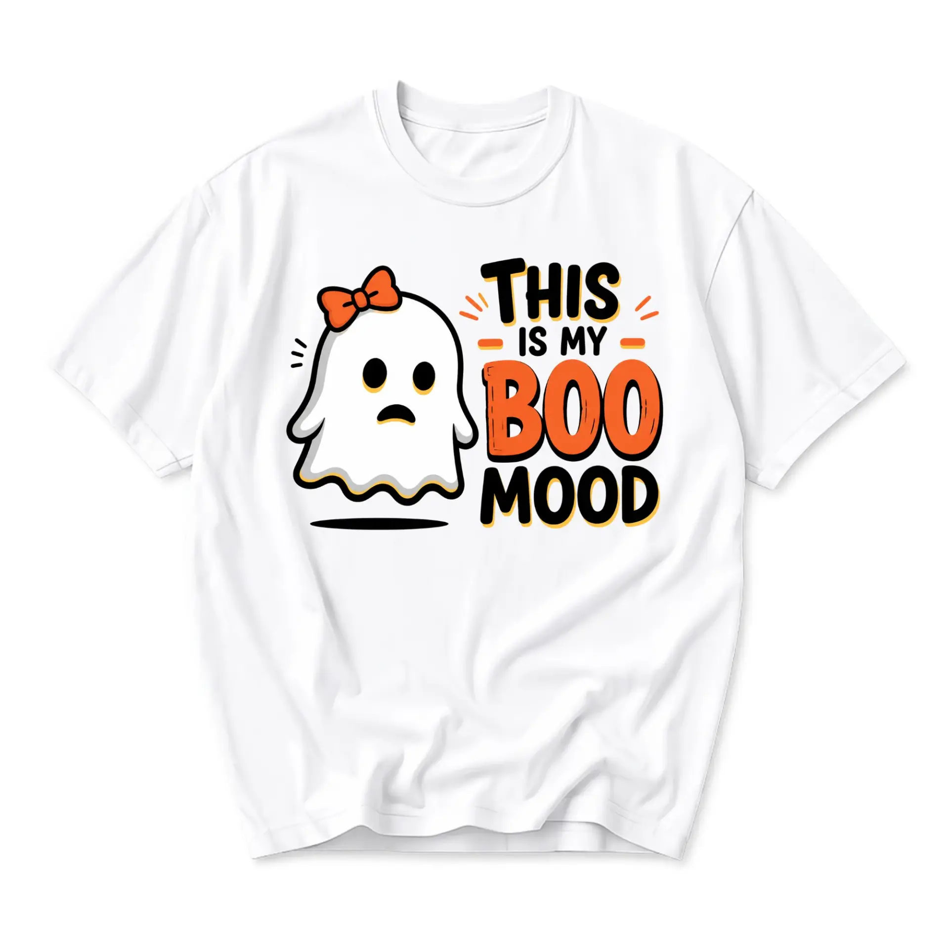 Funny Shirt This Is My Boo Mood Graphic Tee Seasonal Ghost Illustration Unisex Crew Neck Cotton Blend Casual Apparel