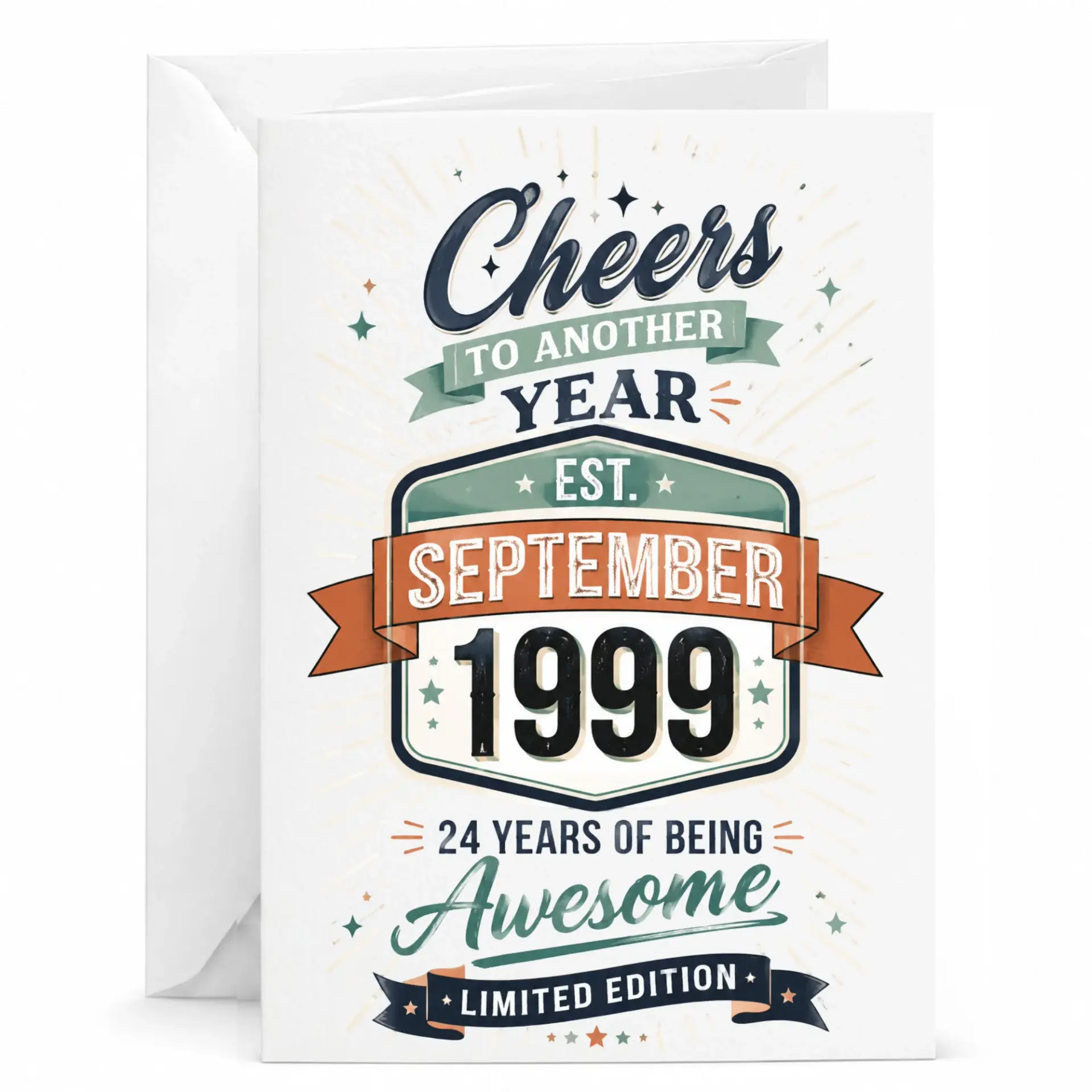 Birthday Card Cheers to Another Year September 1999 24 Years of Being Awesome Limited Edition Printed Greeting Card