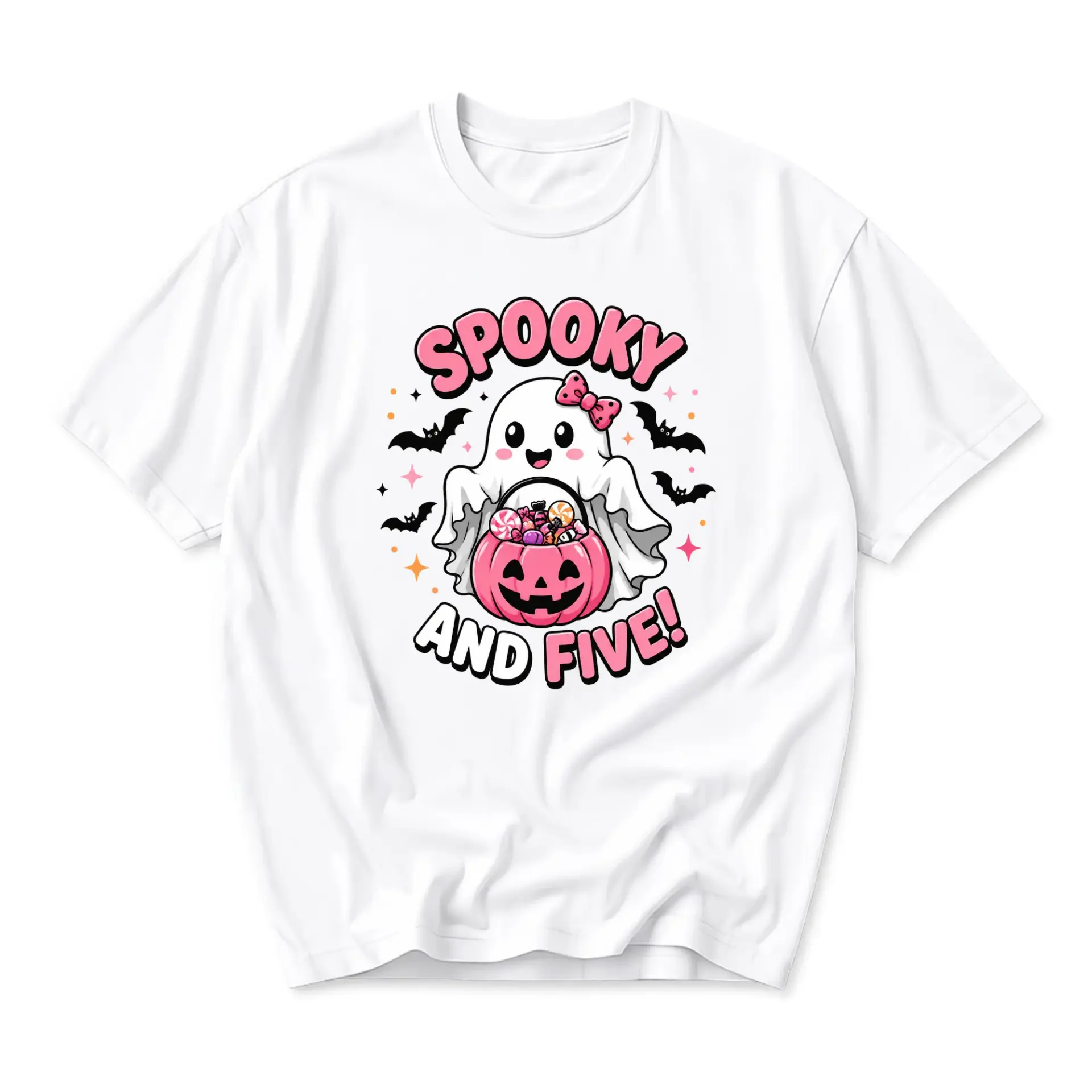 Graphic Tee Spooky and Five Ghost Halloween T-Shirt Unisex Crew Neck Soft Cotton Everyday Casual Graphic Printed Shirt