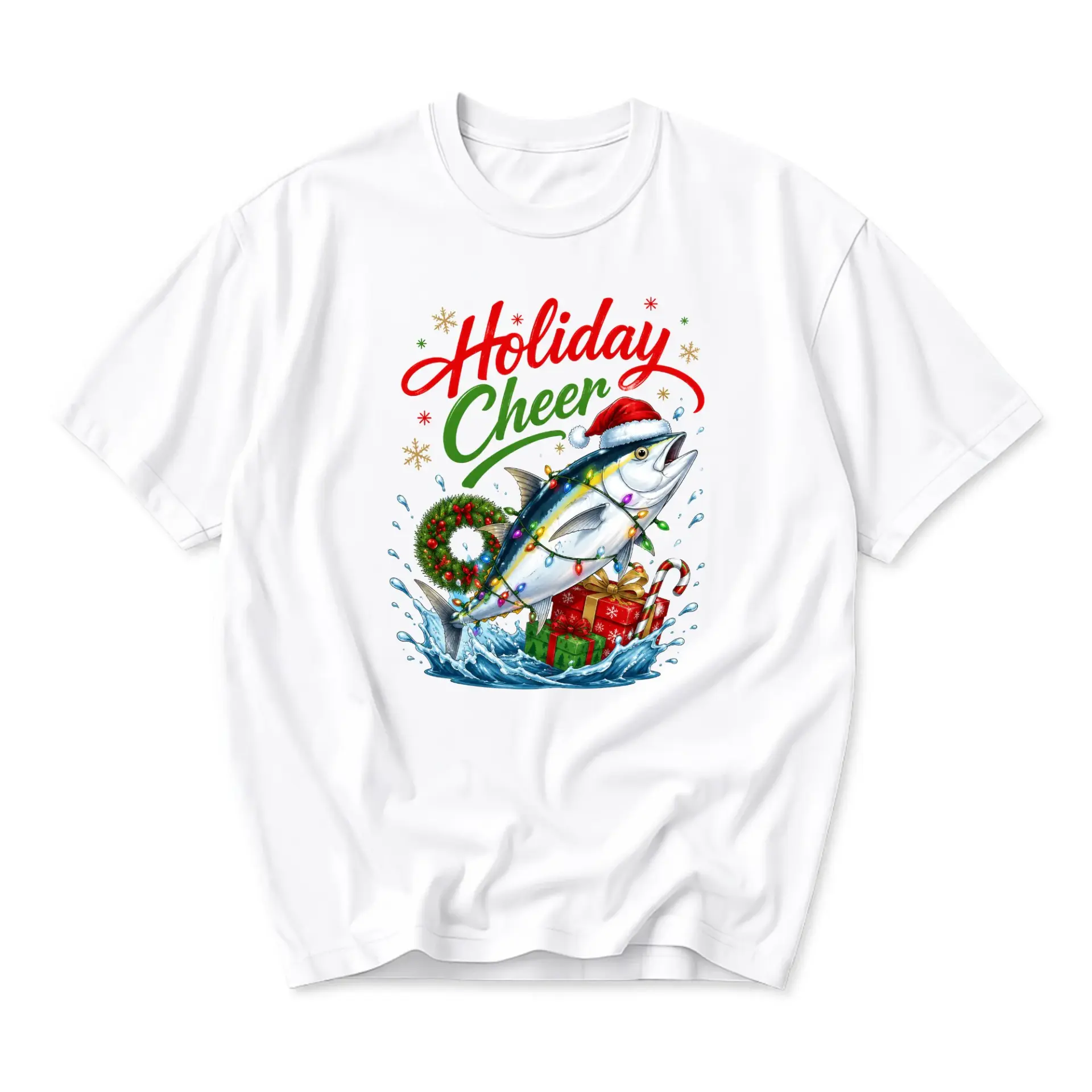 Graphic Tee Unisex Crew Neck Holiday Cheer Fishing Themed Print Casual
