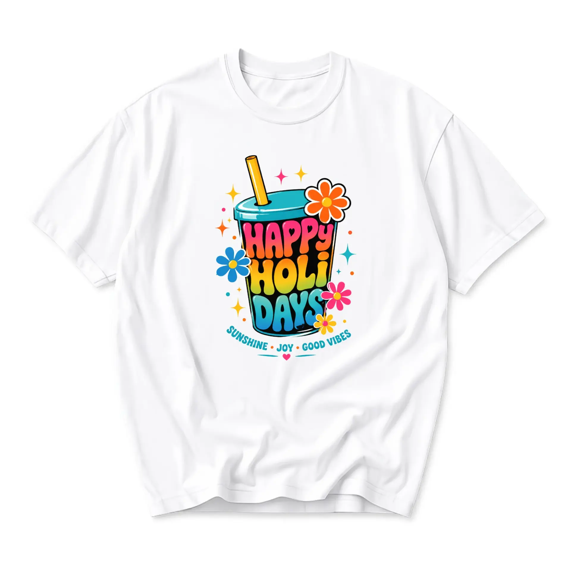 Graphic Tee Happy Holi Days Retro Beverage Design Casual Unisex Crew Neck