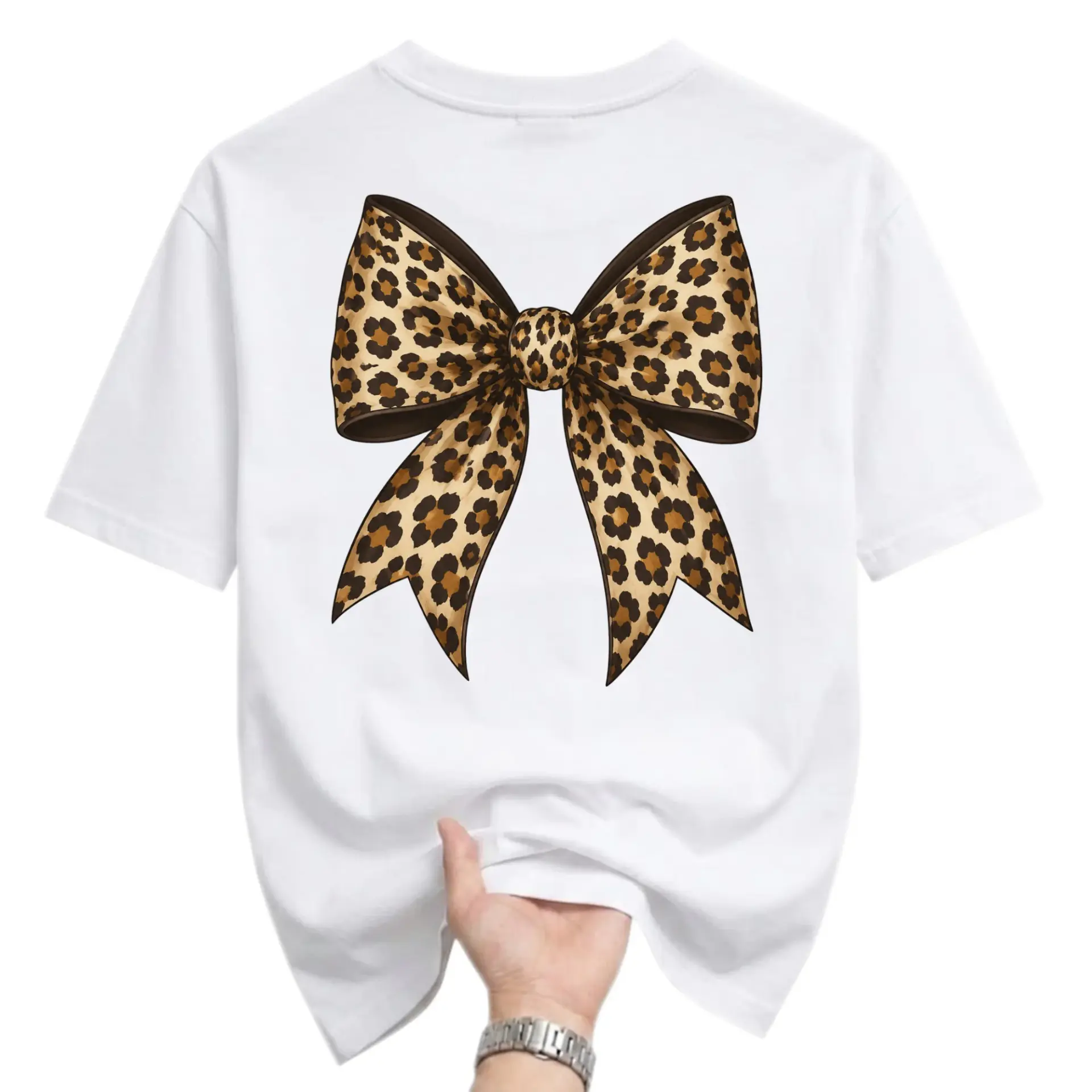 Graphic Tee Unisex Leopard Print Bow Shirt Casual Everyday Short Sleeve Crew Neck Top Comfortable Cotton Blend Apparel