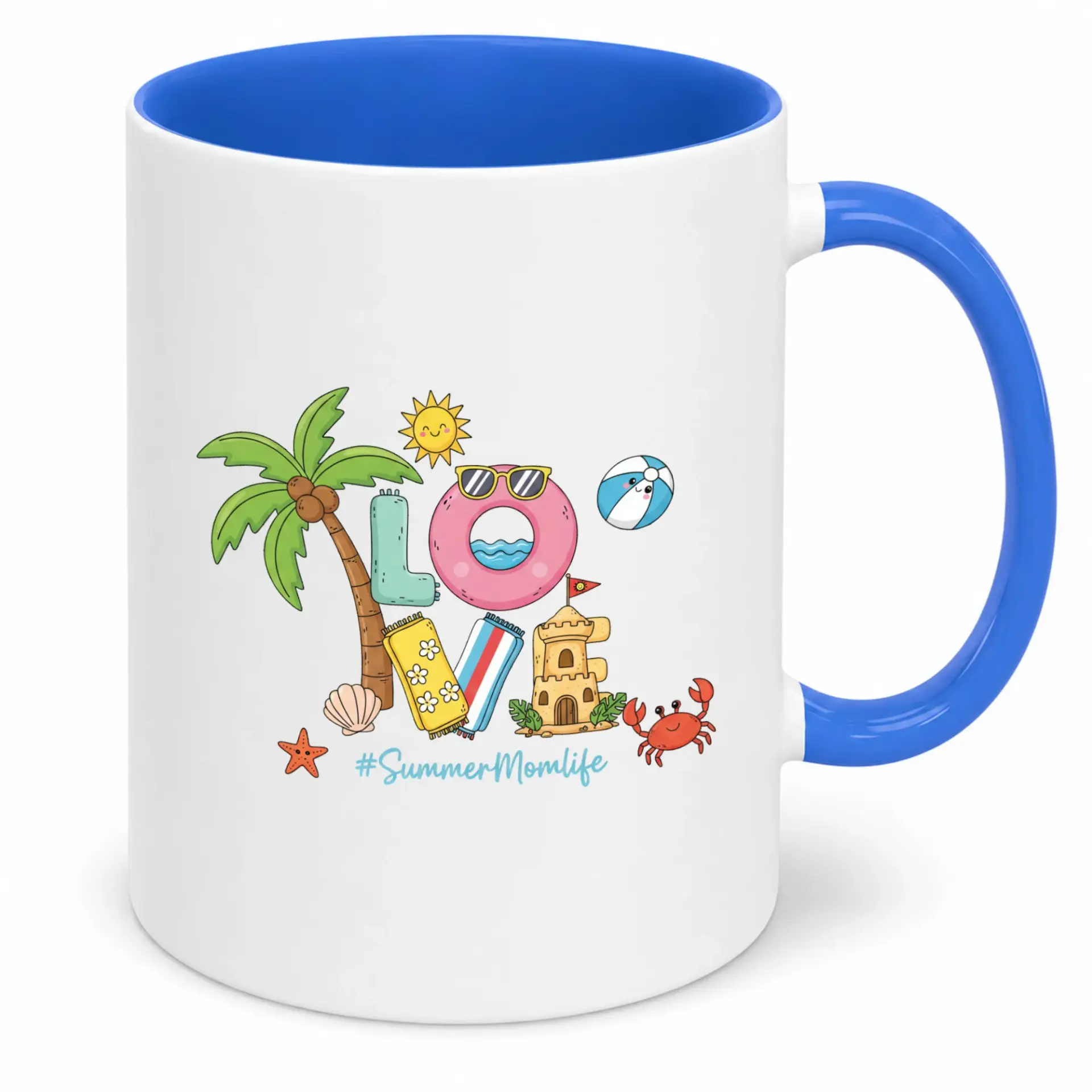 Coffee Mug for Summer Mom Life with Beach Vacation Love Design, Premium Ceramic Tea Cup, Bright and Cheerful Gift Idea